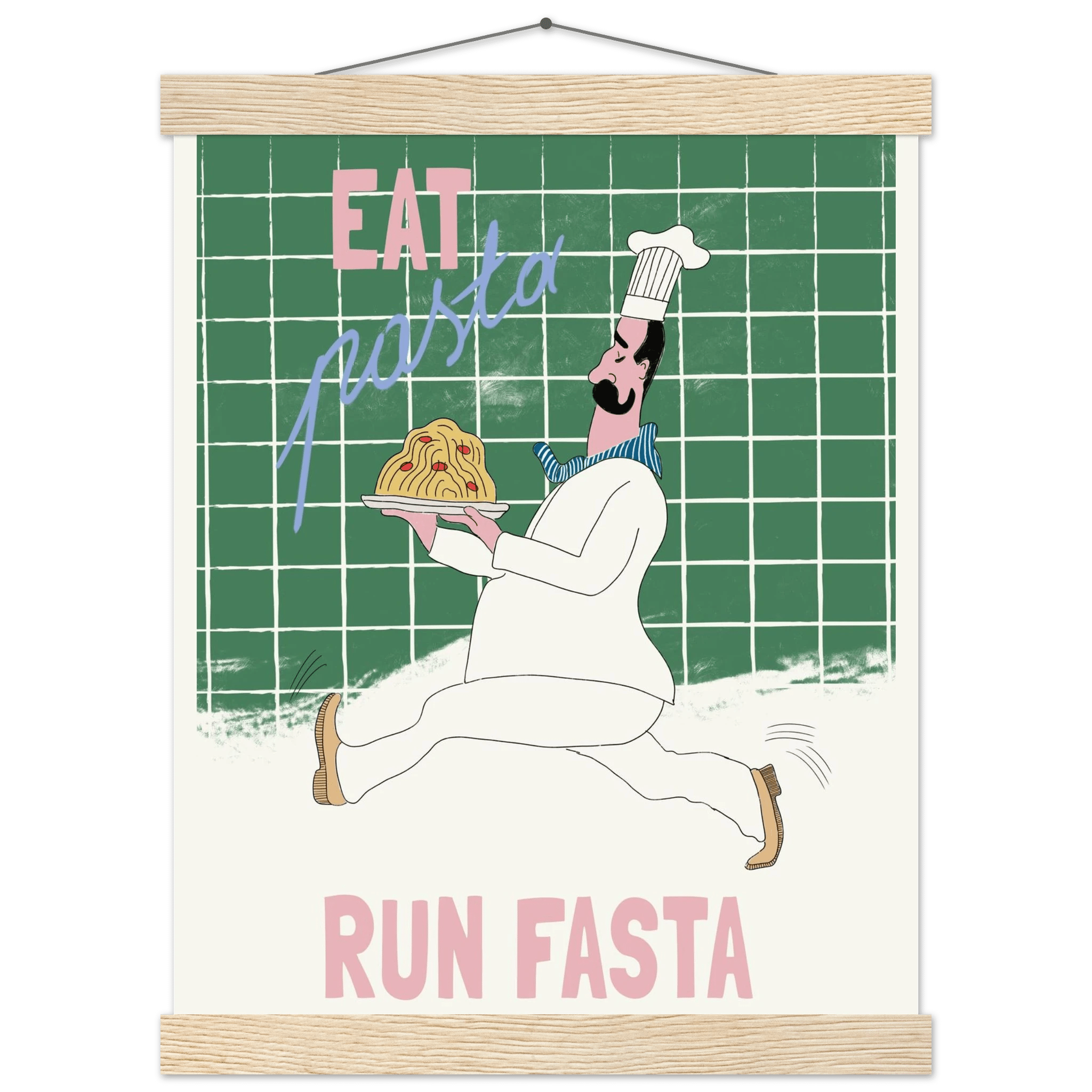 Eat Pasta Run Fasta Poster – Playful Kitchen Wall Art Print (Green Edition) - Evergreen Posters