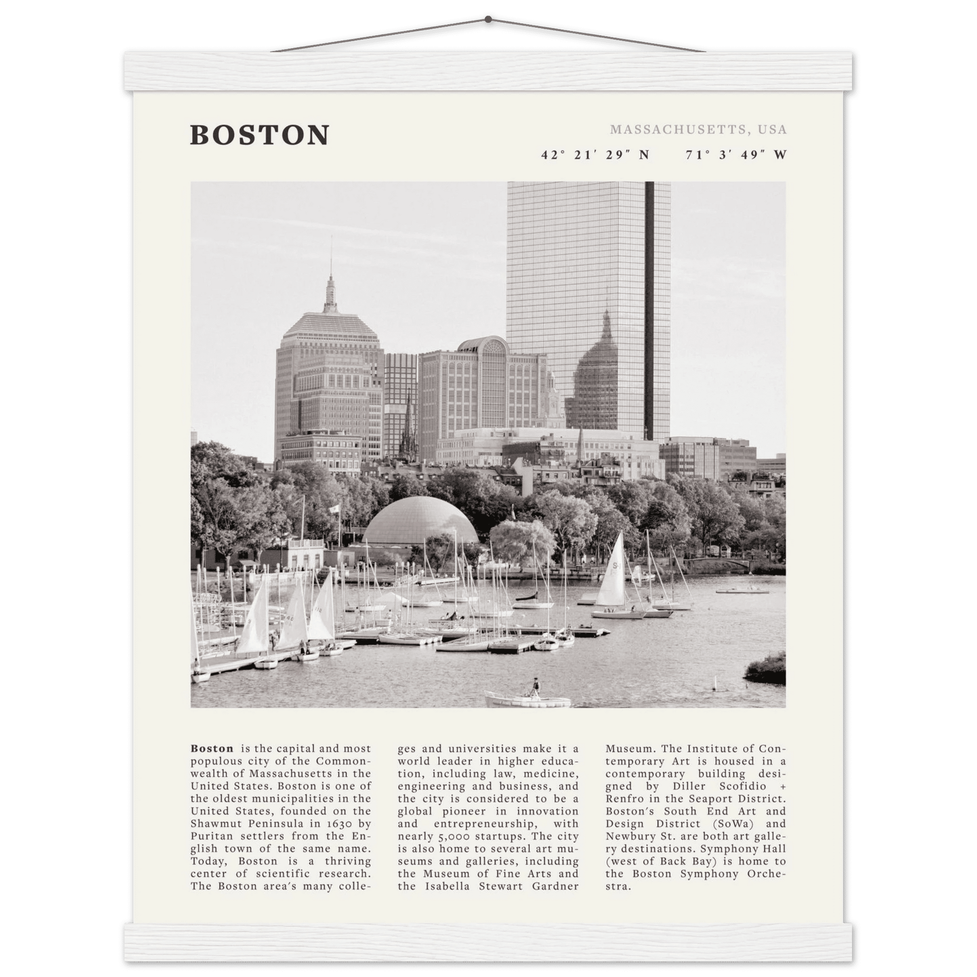 Boston Poster | Black & White Charles River Skyline Wall Art | Massachusetts Print - Evergreen Posters
