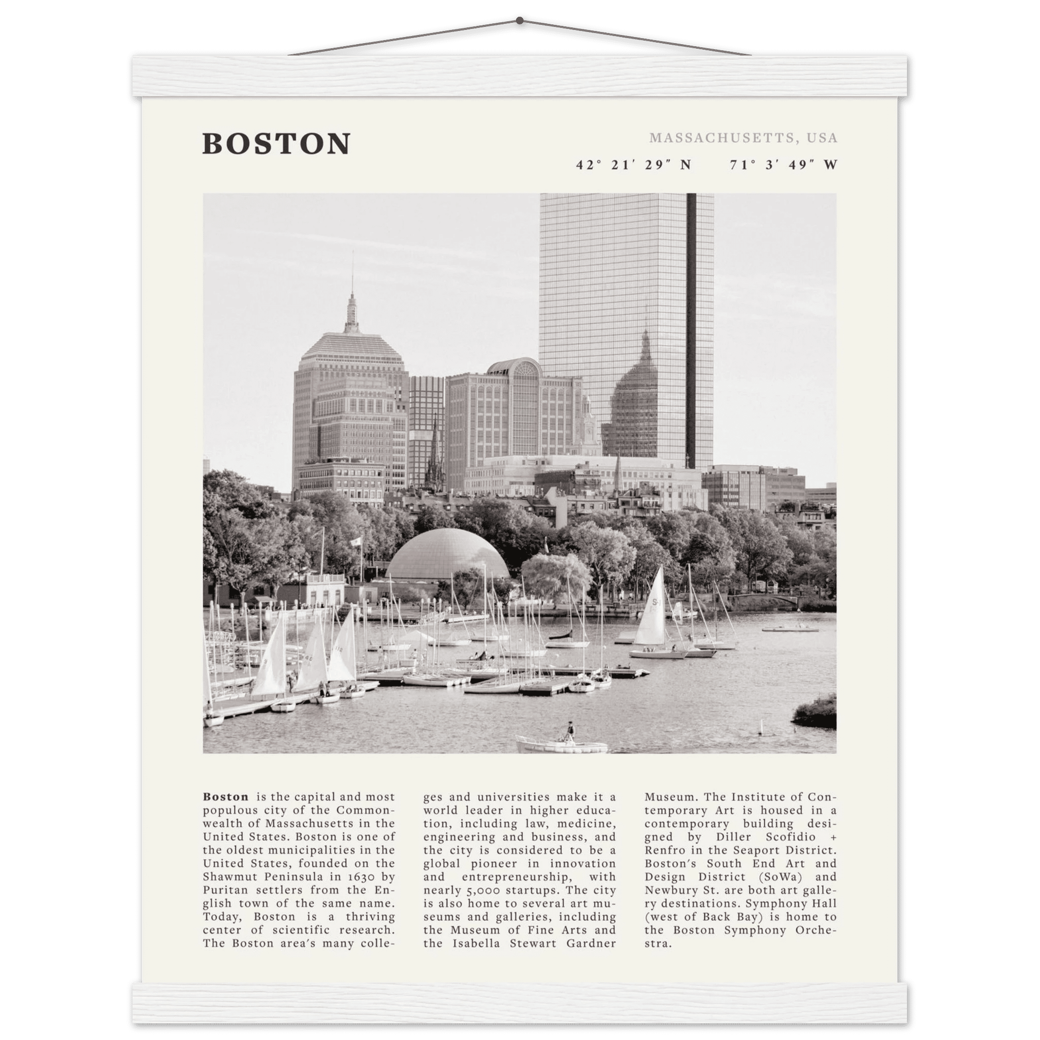 Boston Poster | Black & White Charles River Skyline Wall Art | Massachusetts Print - Evergreen Posters