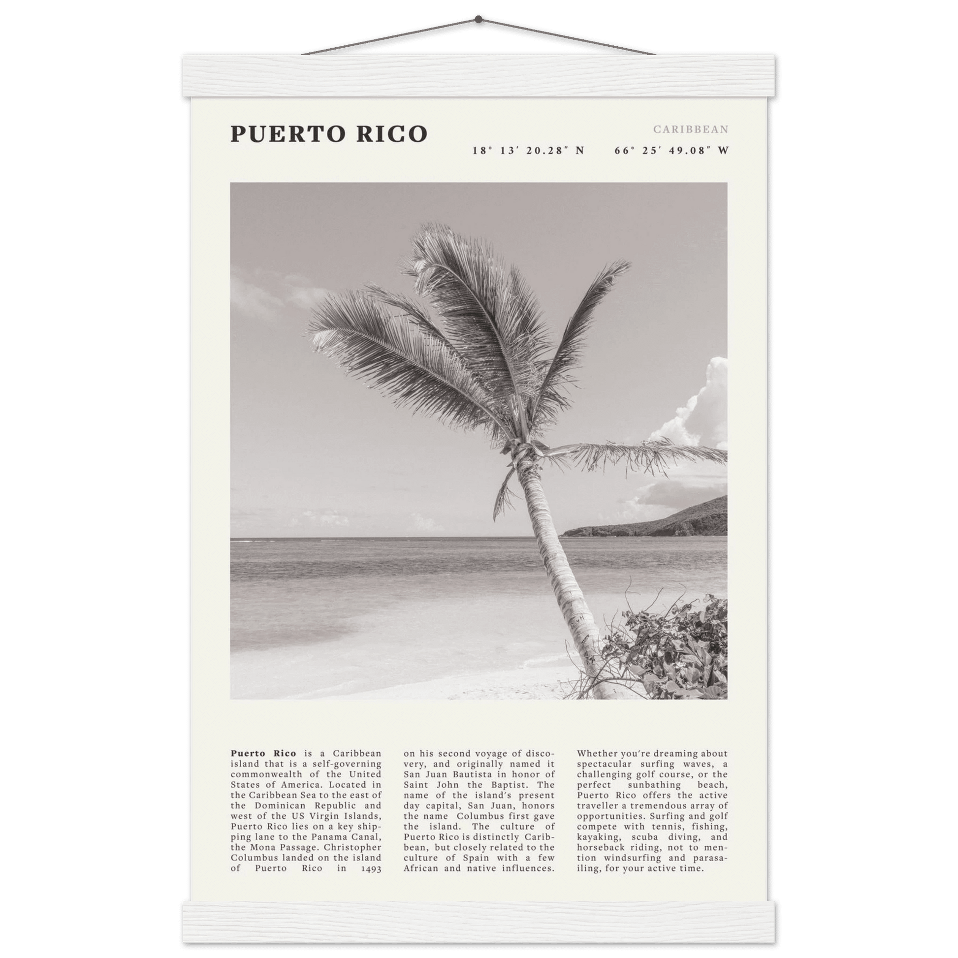 Puerto Rico Poster Black and White – Vintage Caribbean Palm Beach Print (Digital & Printed Options) - Evergreen Posters