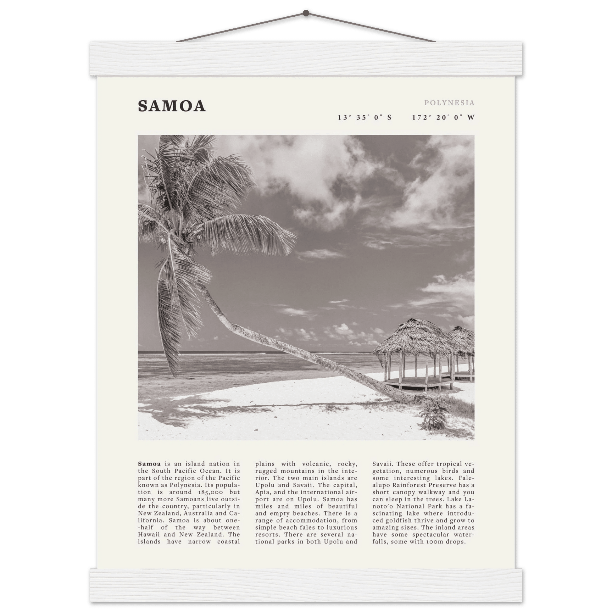 Samoa Poster | Black & White South Pacific Beach Wall Art | Polynesia Travel Print - Evergreen Posters