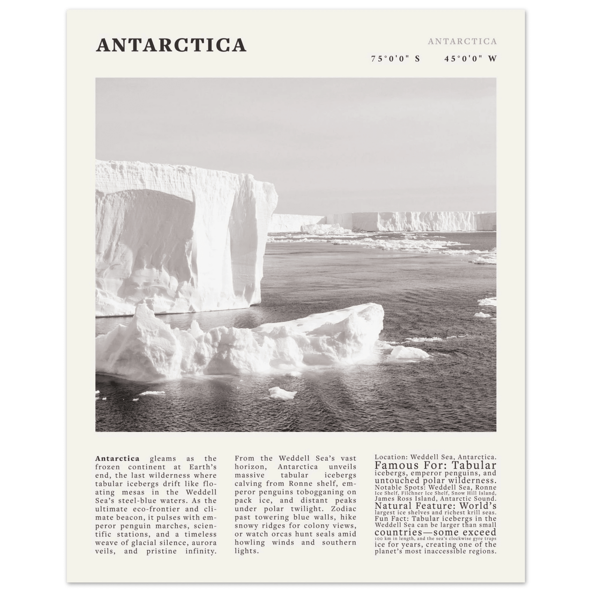 Antarctica Poster Black and White – Vintage Weddell Sea Iceberg Print (Digital & Printed Options) - Evergreen Posters