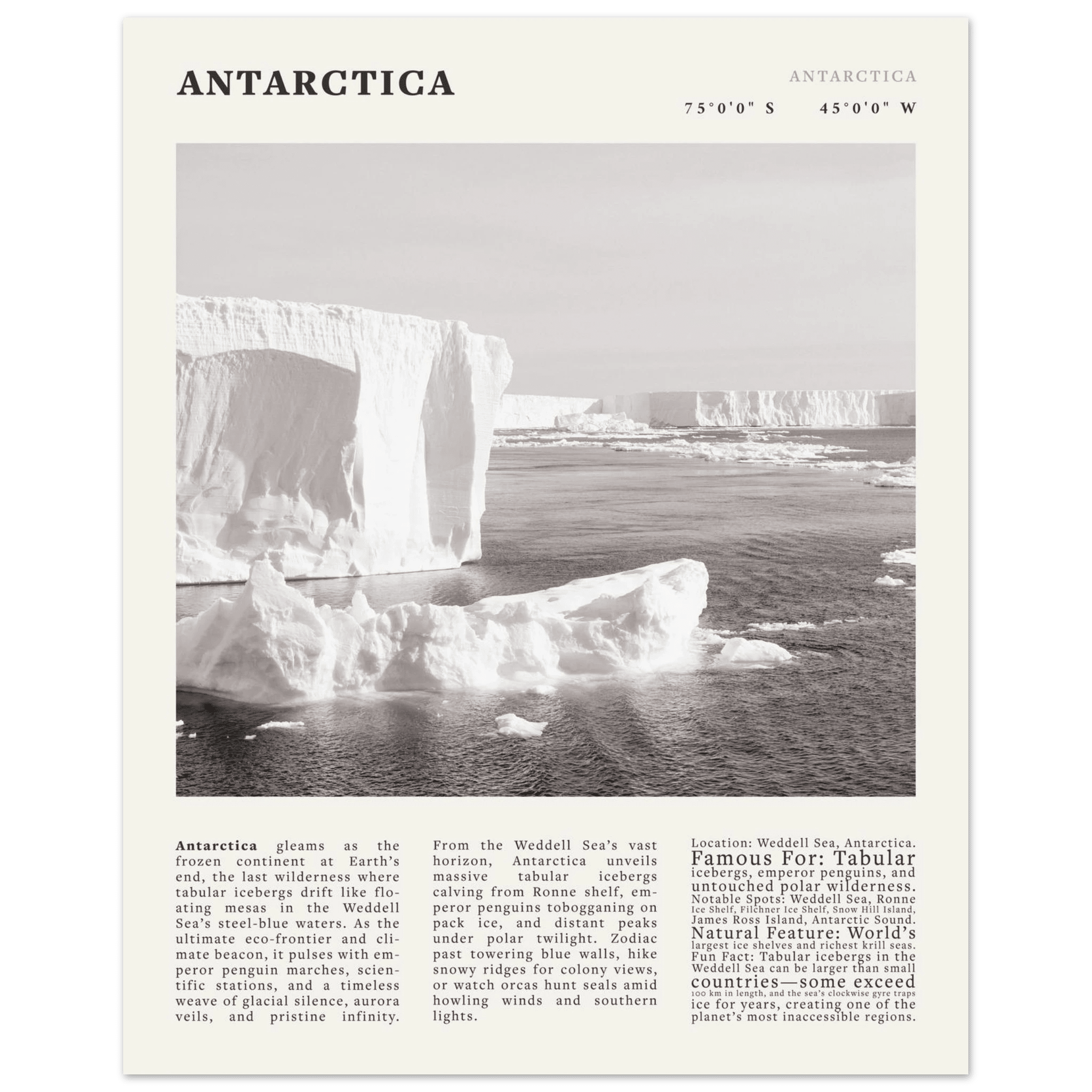 Antarctica Poster Black and White – Vintage Weddell Sea Iceberg Print (Digital & Printed Options) - Evergreen Posters