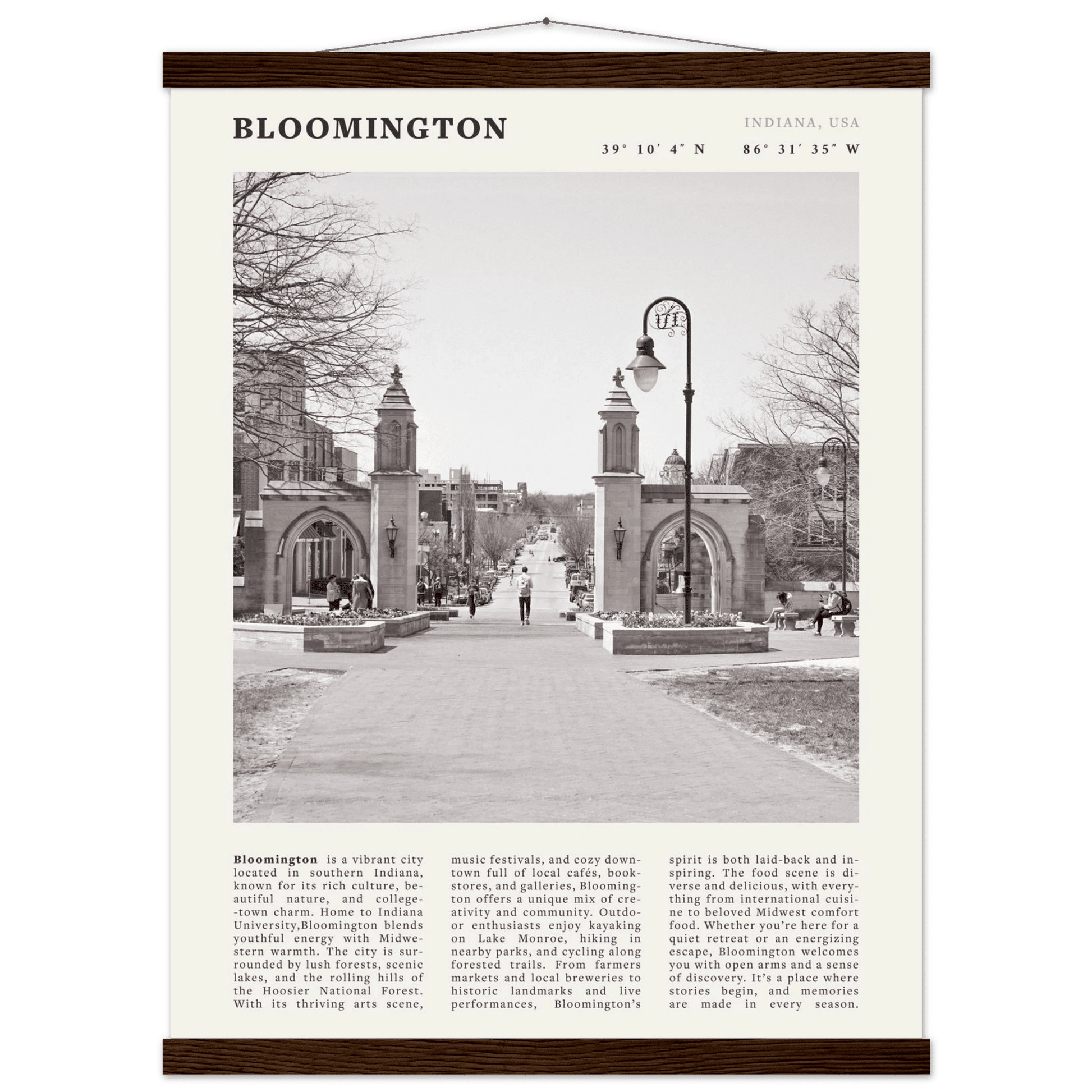 Bloomington Indiana Black and White Vintage Poster - Evergreen Posters