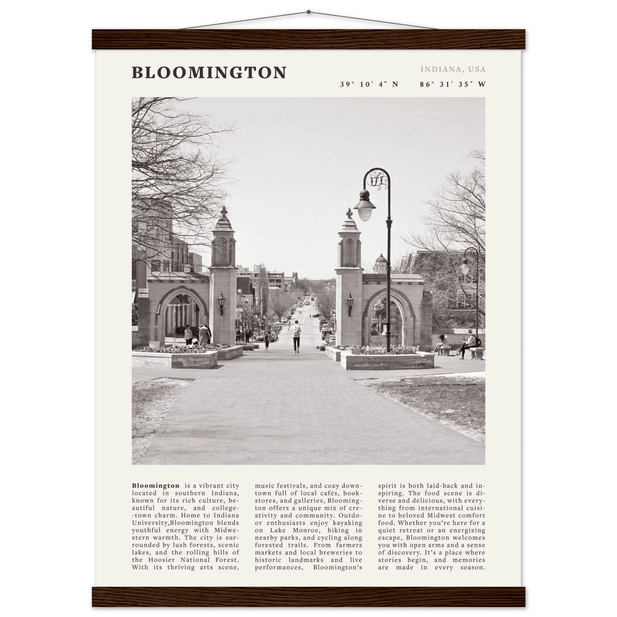 Bloomington Indiana Black and White Vintage Poster - Evergreen Posters