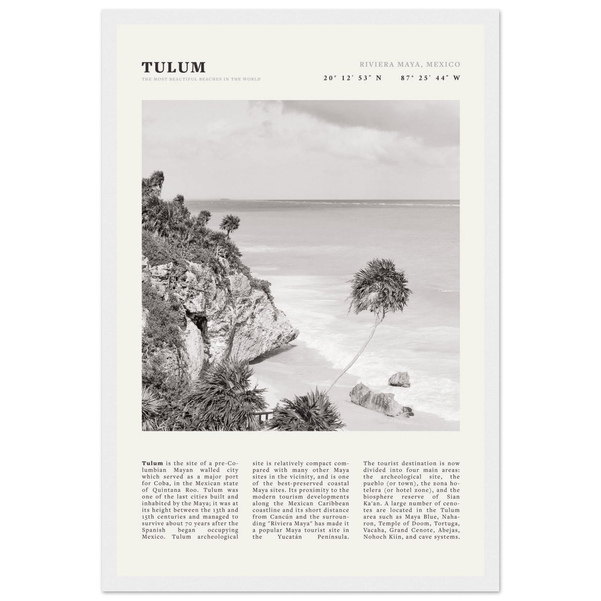 Tulum Poster | Black & White Riviera Maya Mexico Wall Art | Beach Travel Print - Evergreen Posters