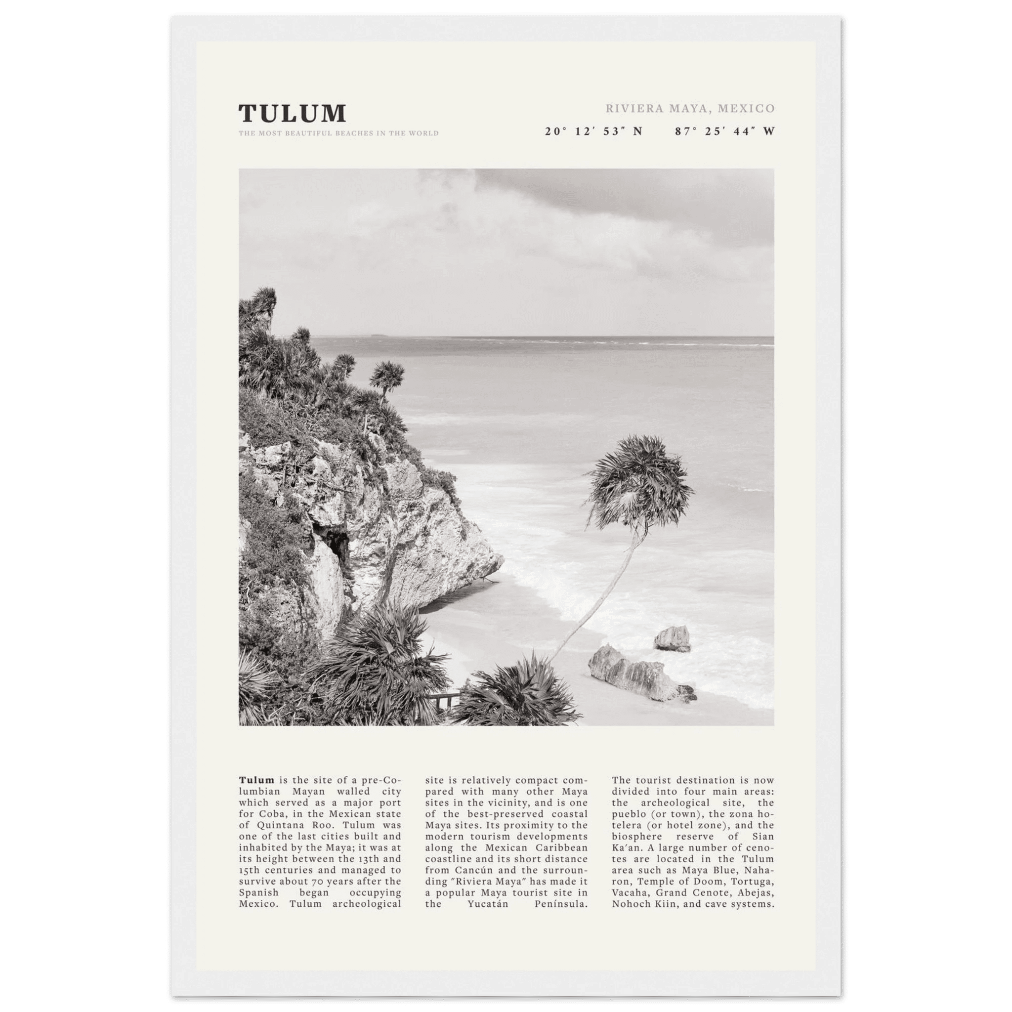 Tulum Poster | Black & White Riviera Maya Mexico Wall Art | Beach Travel Print - Evergreen Posters