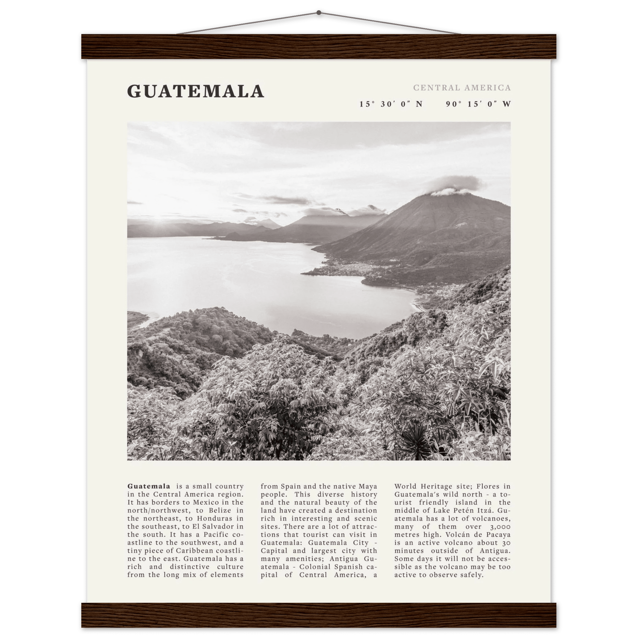 Guatemala Poster | Black & White Lake Atitlan Wall Art | Central America Travel Print - Evergreen Posters