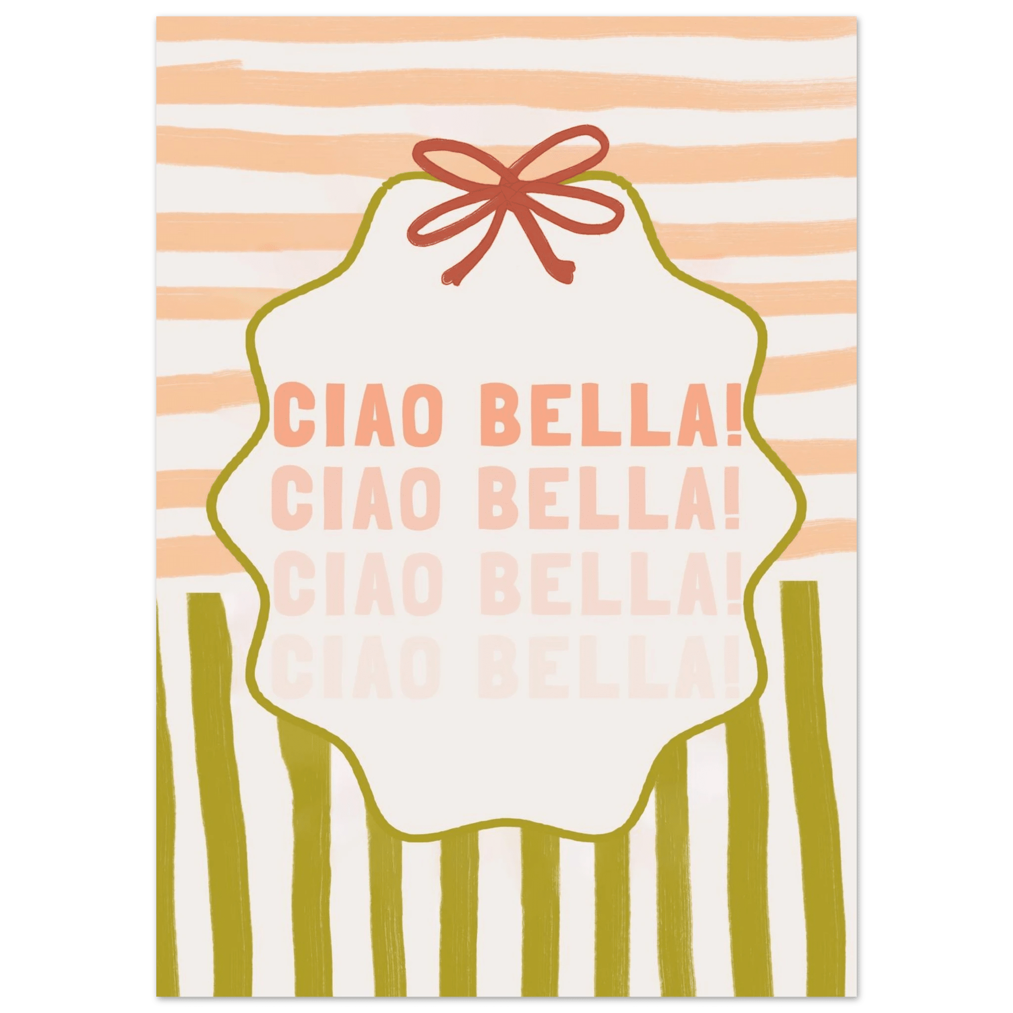 Ciao Bella Poster | Italian Typography Wall Art | Retro Stripe Bow Print | Cute Room Decor - Evergreen Posters