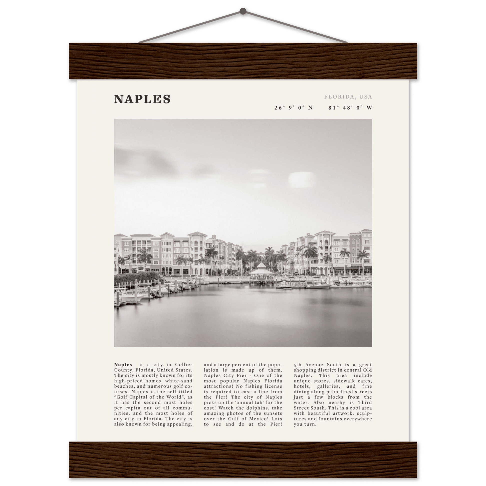 Naples Florida Poster | Black & White Gulf Coast Wall Art | FL Travel Print - Evergreen Posters