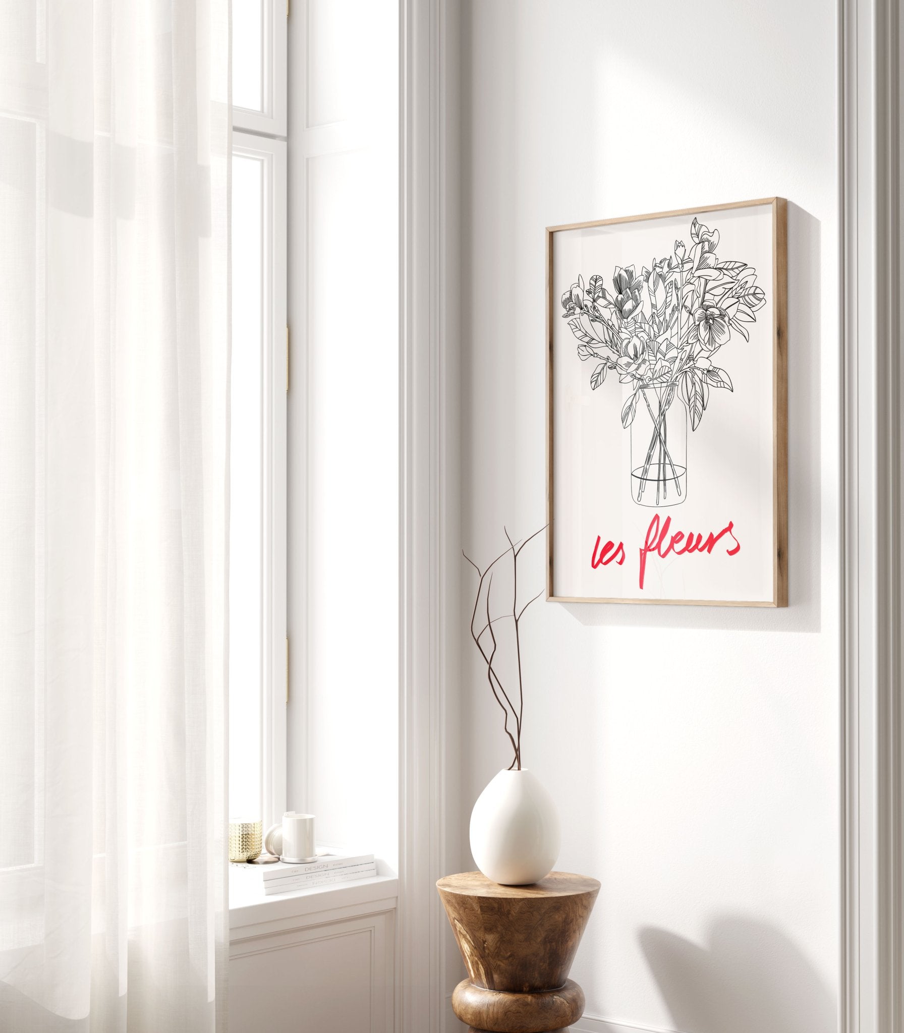 Les Fleurs Botanical Poster | French Flower Line Art Print | Minimalist Floral Wall Decor - Evergreen Posters