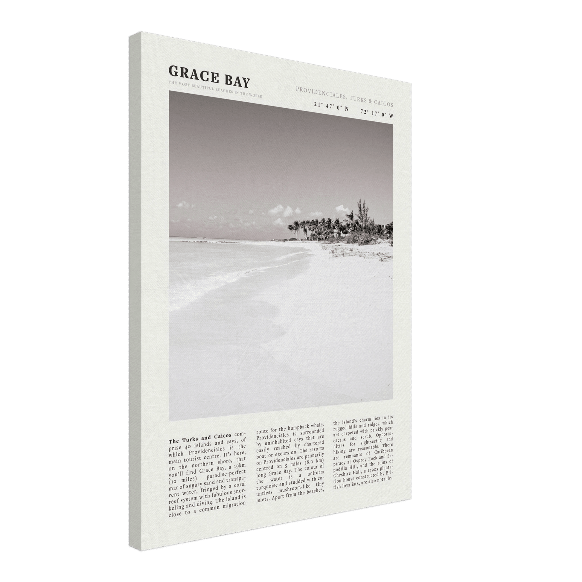 Grace Bay Poster | Black & White Turks & Caicos Wall Art | Caribbean Beach Print - Evergreen Posters