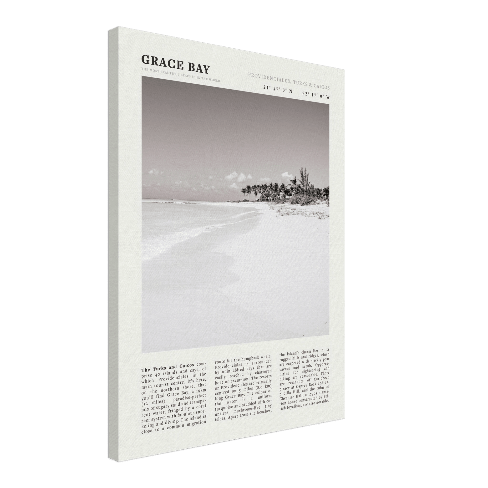 Grace Bay Poster | Black & White Turks & Caicos Wall Art | Caribbean Beach Print - Evergreen Posters