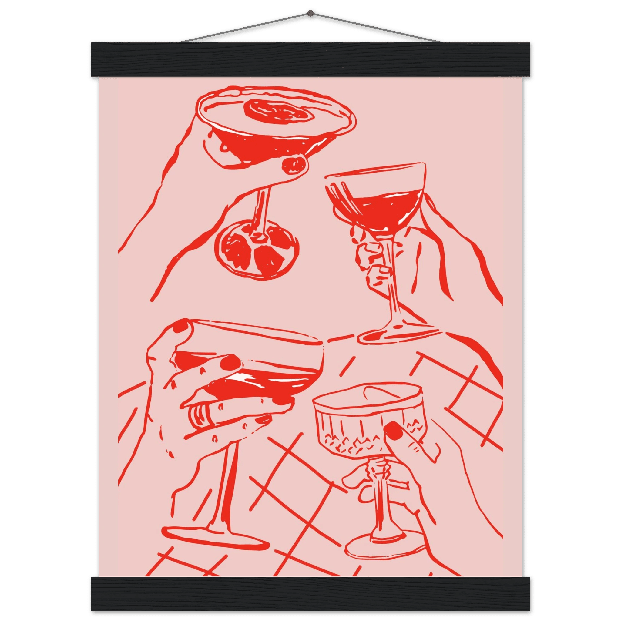 Cheers Print | Red & Pink Cocktail Glasses Wall Art | Kitchen Bar Poster - Evergreen Posters