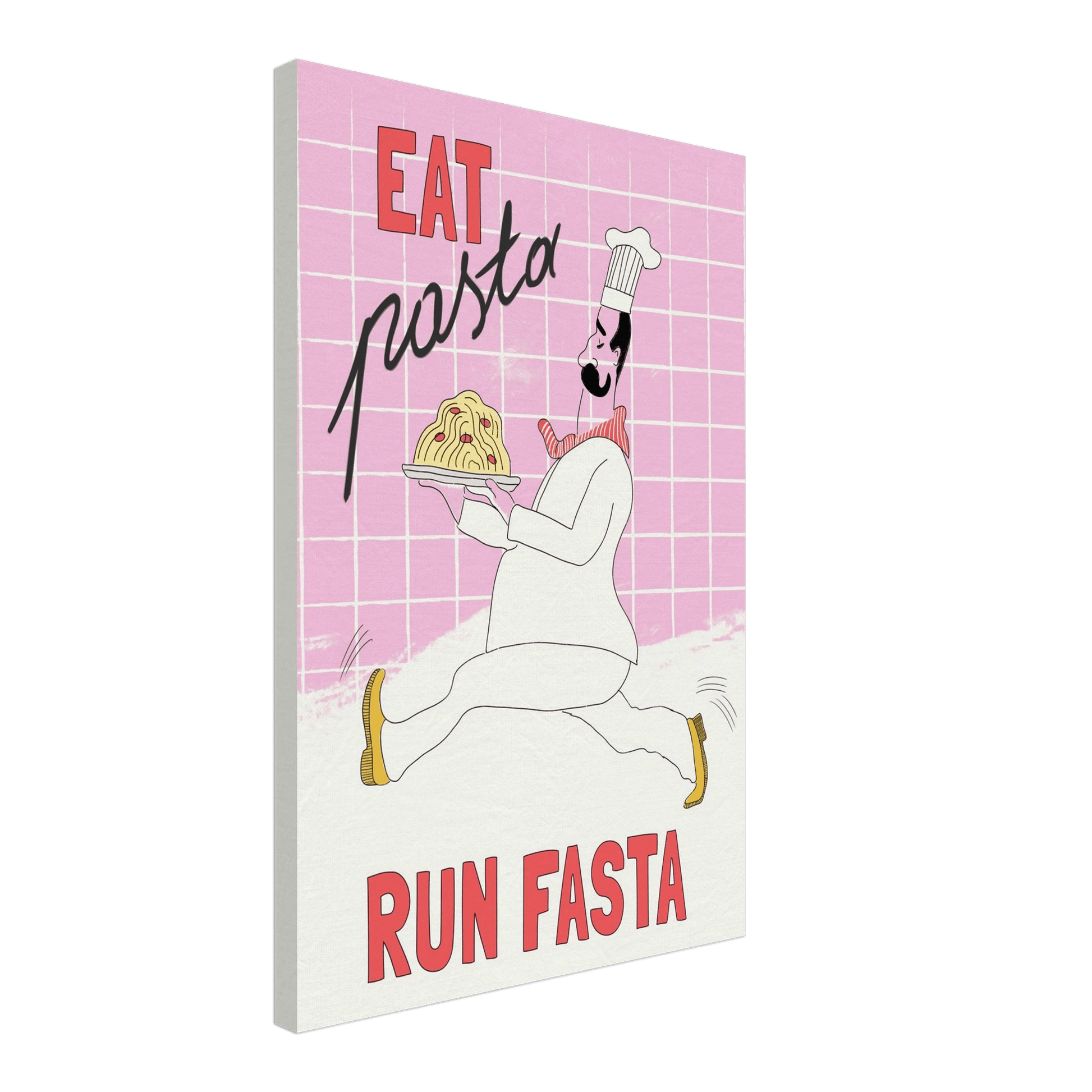 Eat Pasta Run Fasta Poster – Playful Kitchen Wall Art Print (Light Pink) - Evergreen Posters