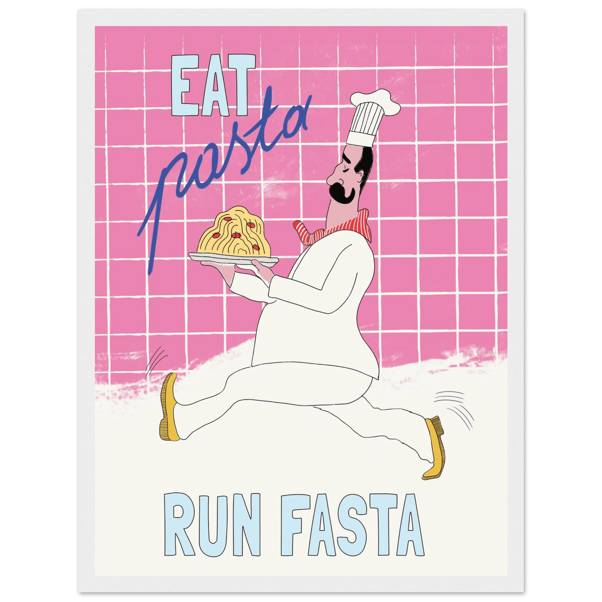 Eat Pasta Run Fasta Poster – Playful Kitchen Wall Art Print (Pink Edition) - Evergreen Posters