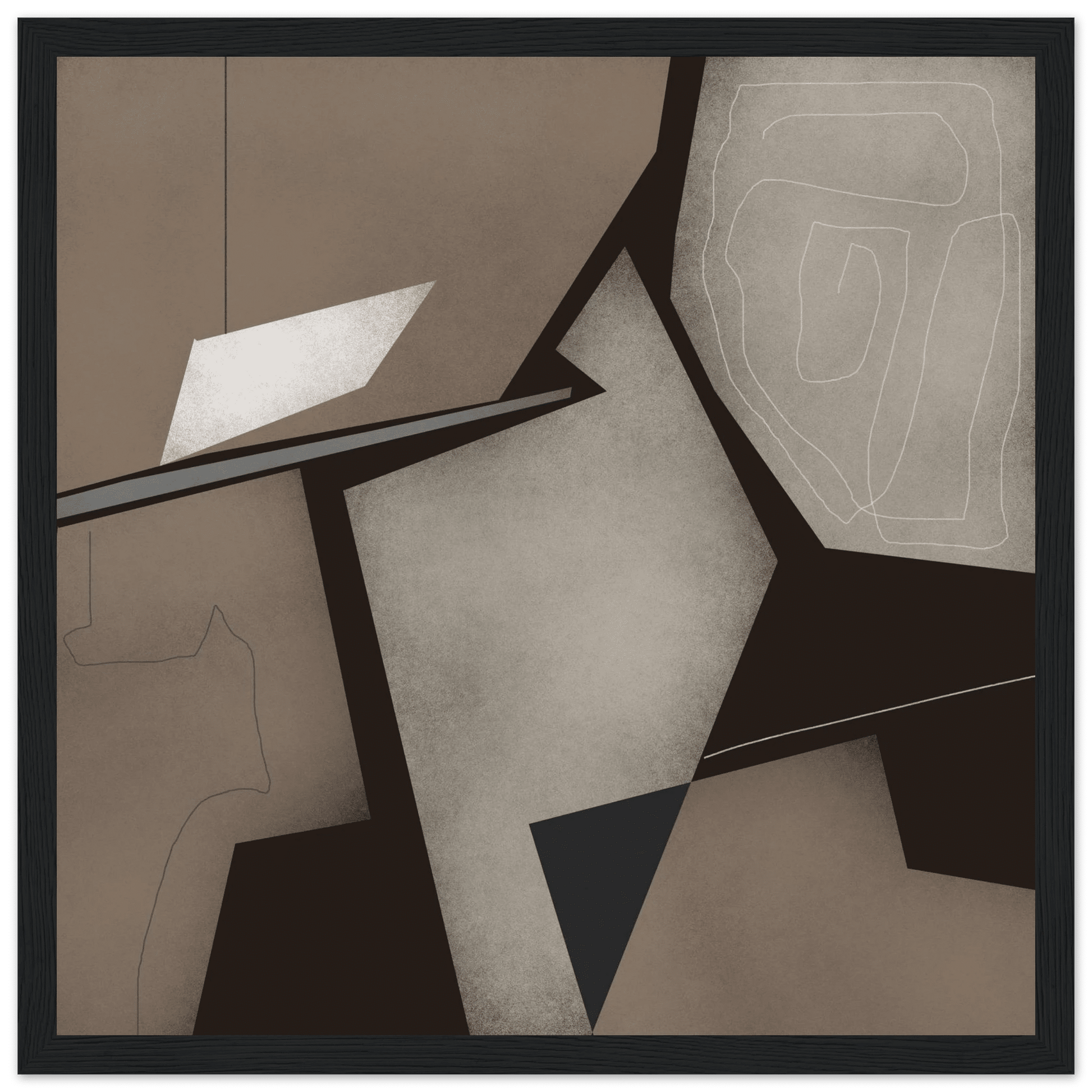 Taupe & Black Geometric Abstract Poster | Modern Square Wall Art | Neutral Decor Print - Evergreen Posters