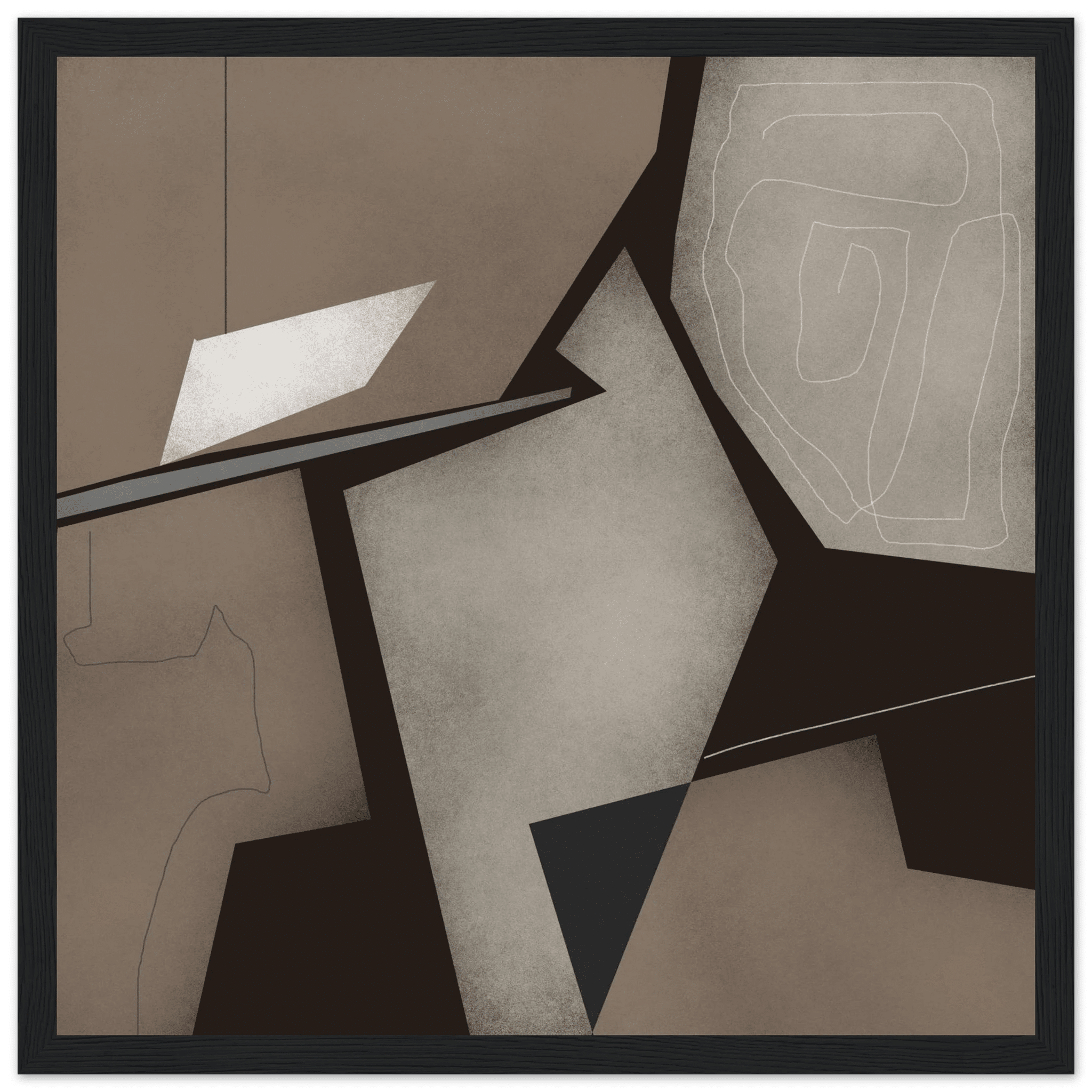 Taupe & Black Geometric Abstract Poster | Modern Square Wall Art | Neutral Decor Print - Evergreen Posters