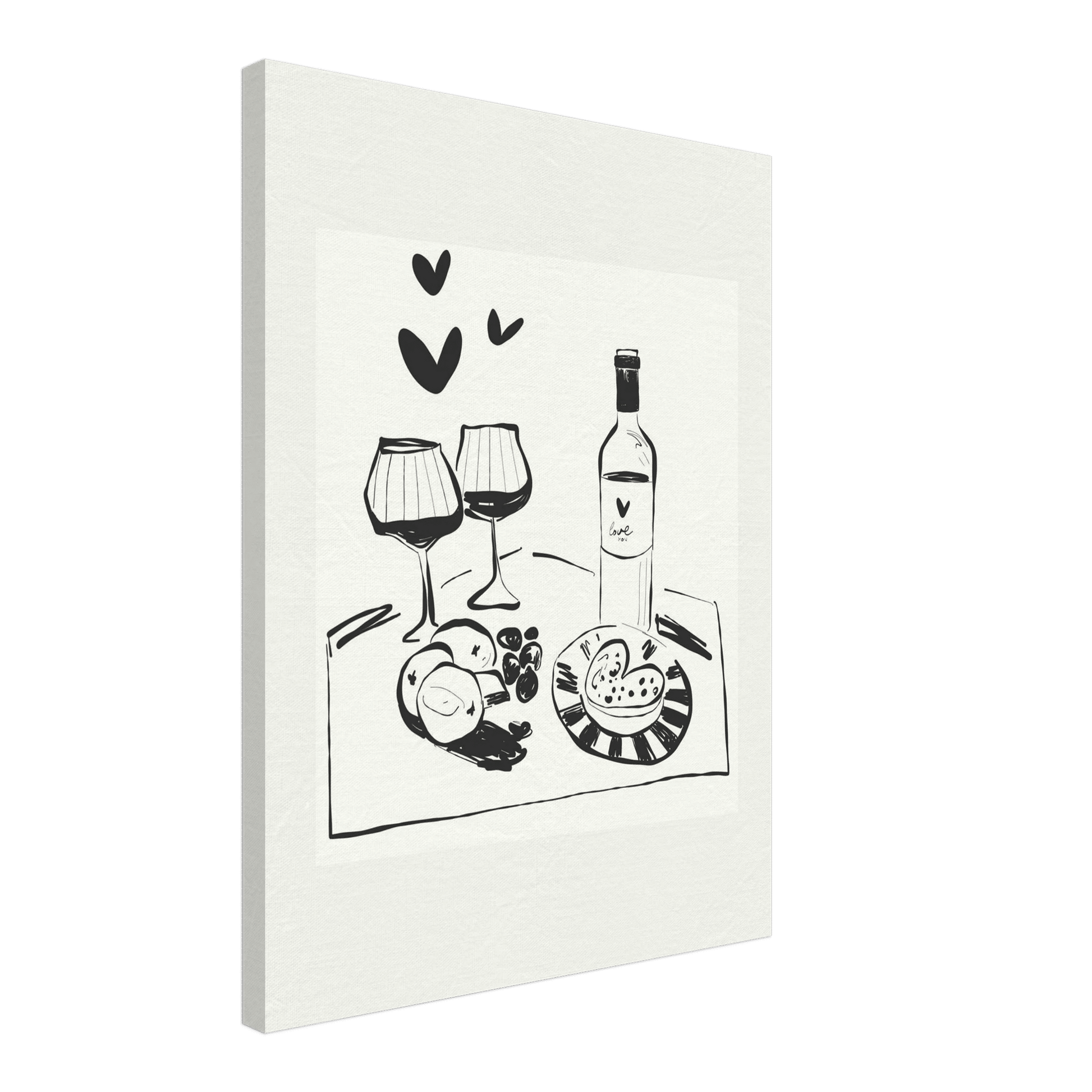 Wine for Two Print | Black Line Art Romantic Kitchen Wall Art | Couples Poster - Evergreen Posters