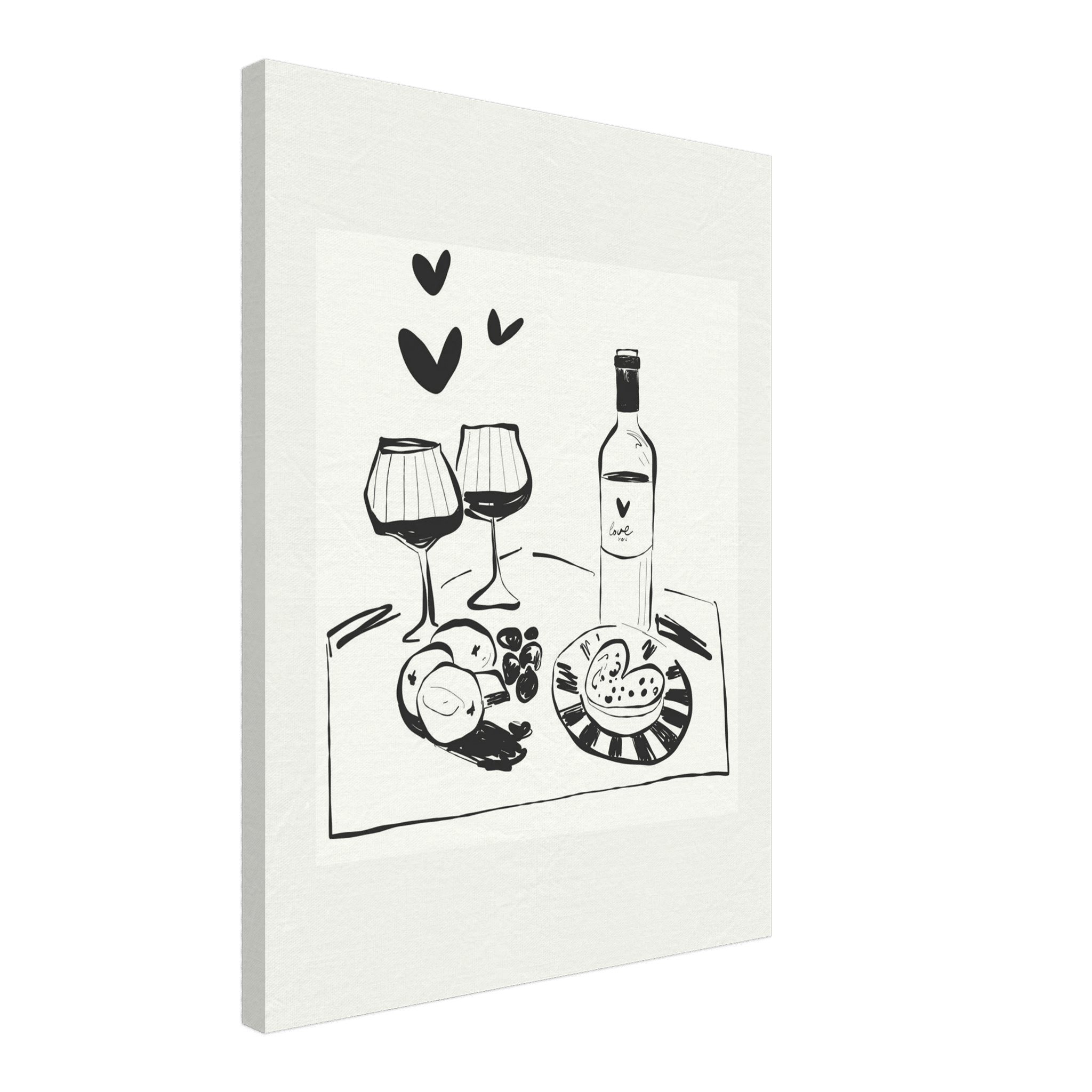 Wine for Two Print | Black Line Art Romantic Kitchen Wall Art | Couples Poster - Evergreen Posters