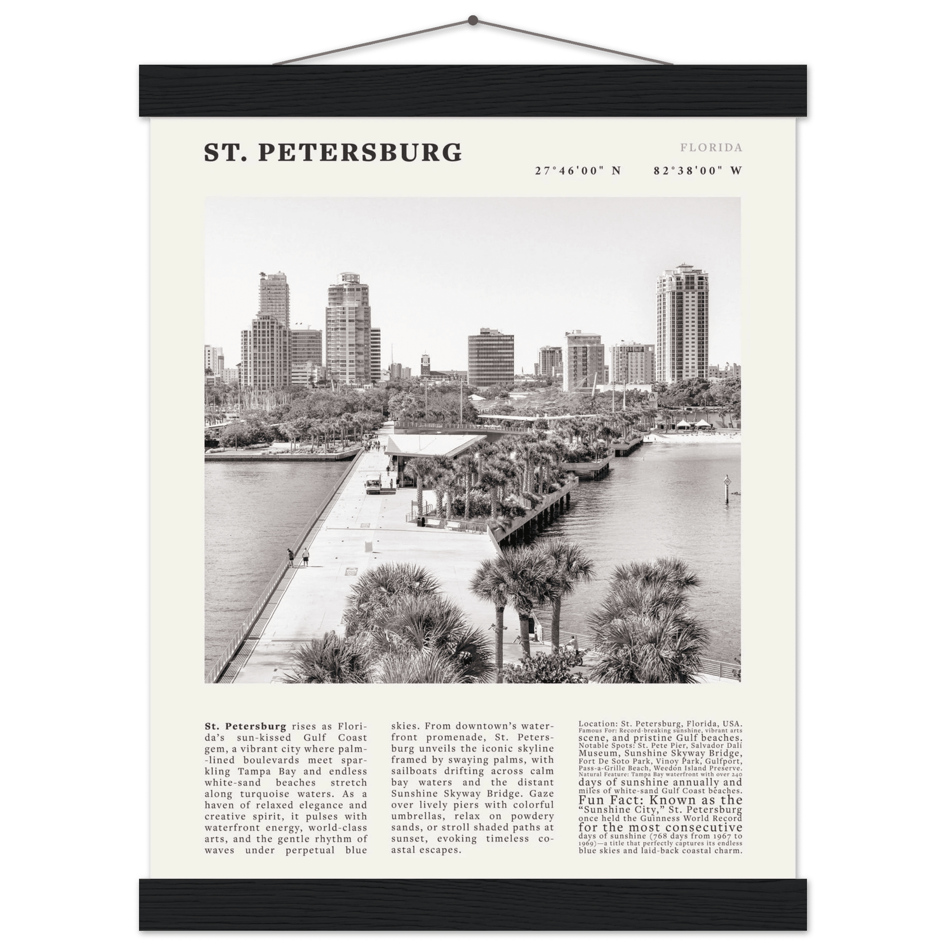 St. Petersburg Florida Poster Black and White – Vintage St Pete Skyline Print (Digital & Printed Options) - Evergreen Posters