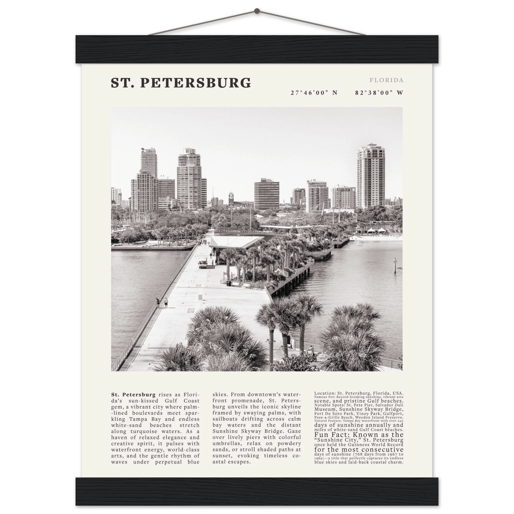 St. Petersburg Florida Poster Black and White – Vintage St Pete Skyline Print (Digital & Printed Options) - Evergreen Posters
