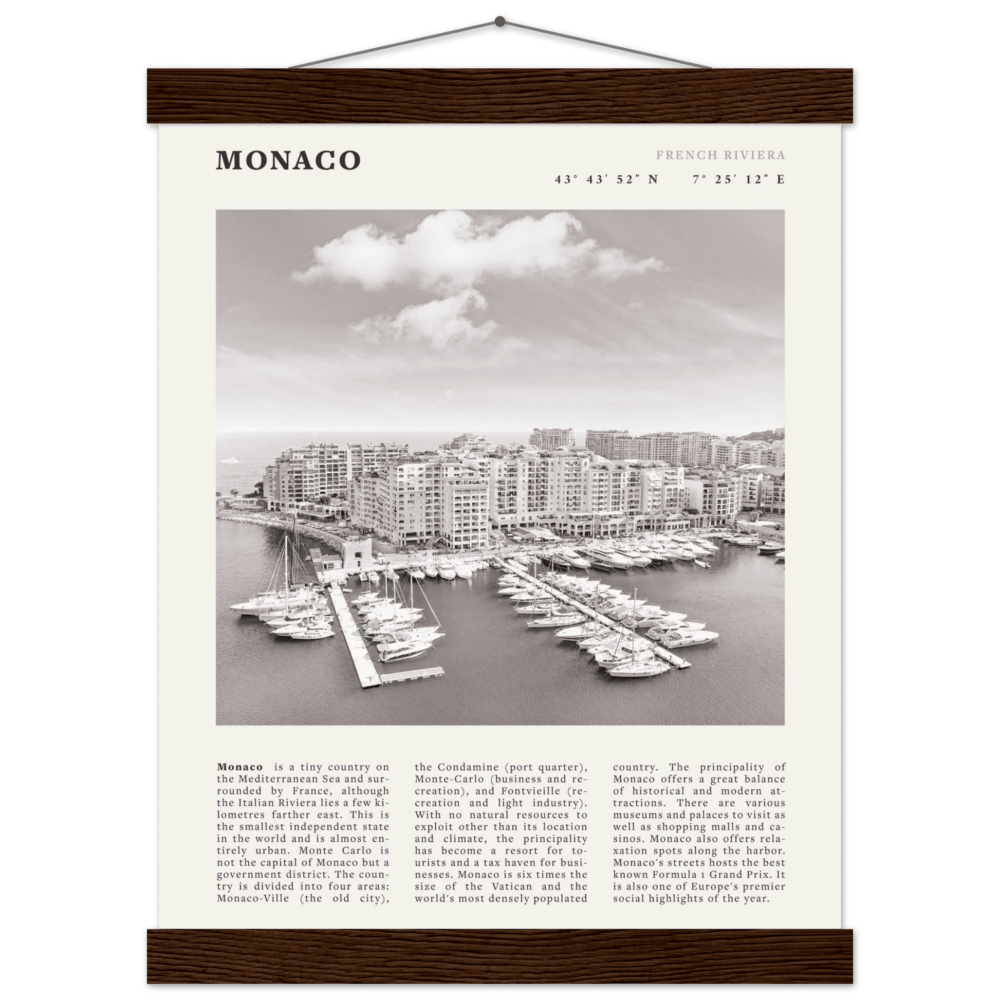 Monaco Poster Black and White – Vintage Monte Carlo Harbor Print (Digital & Printed Options) - Evergreen Posters