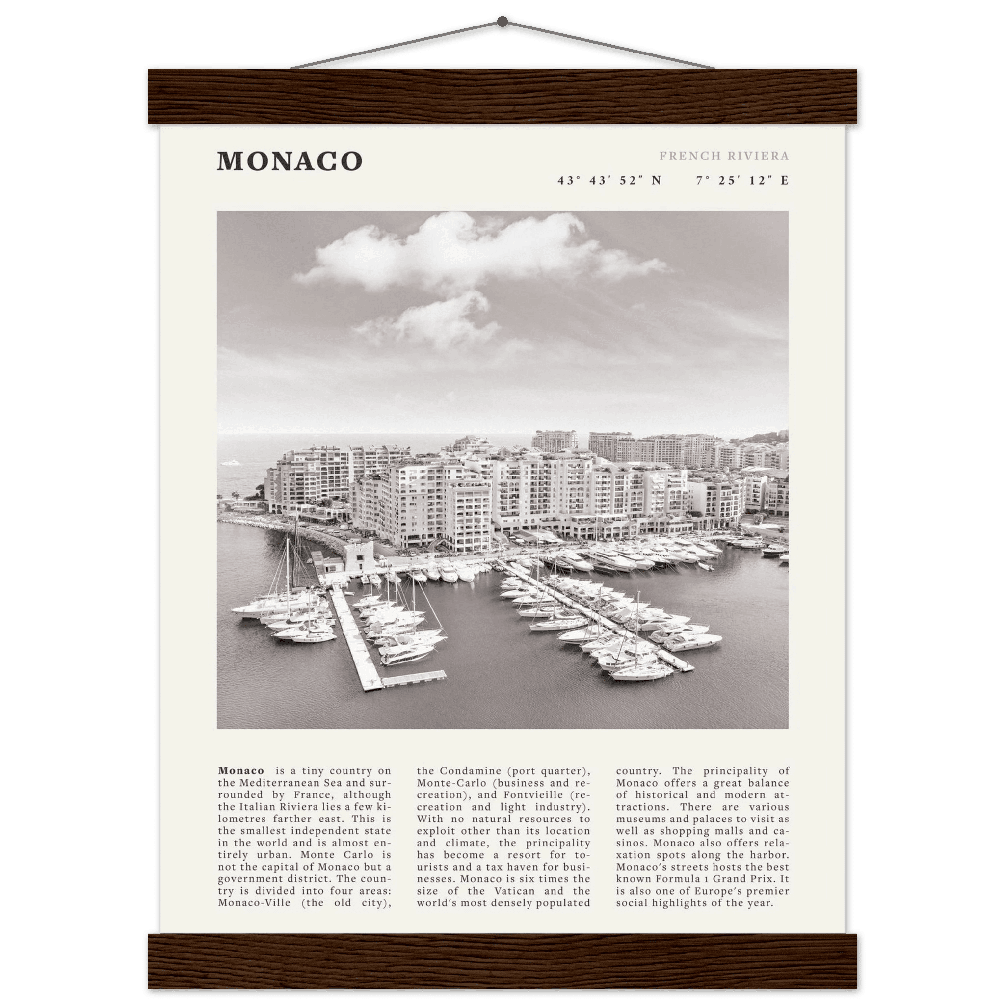 Monaco Poster Black and White – Vintage Monte Carlo Harbor Print (Digital & Printed Options) - Evergreen Posters