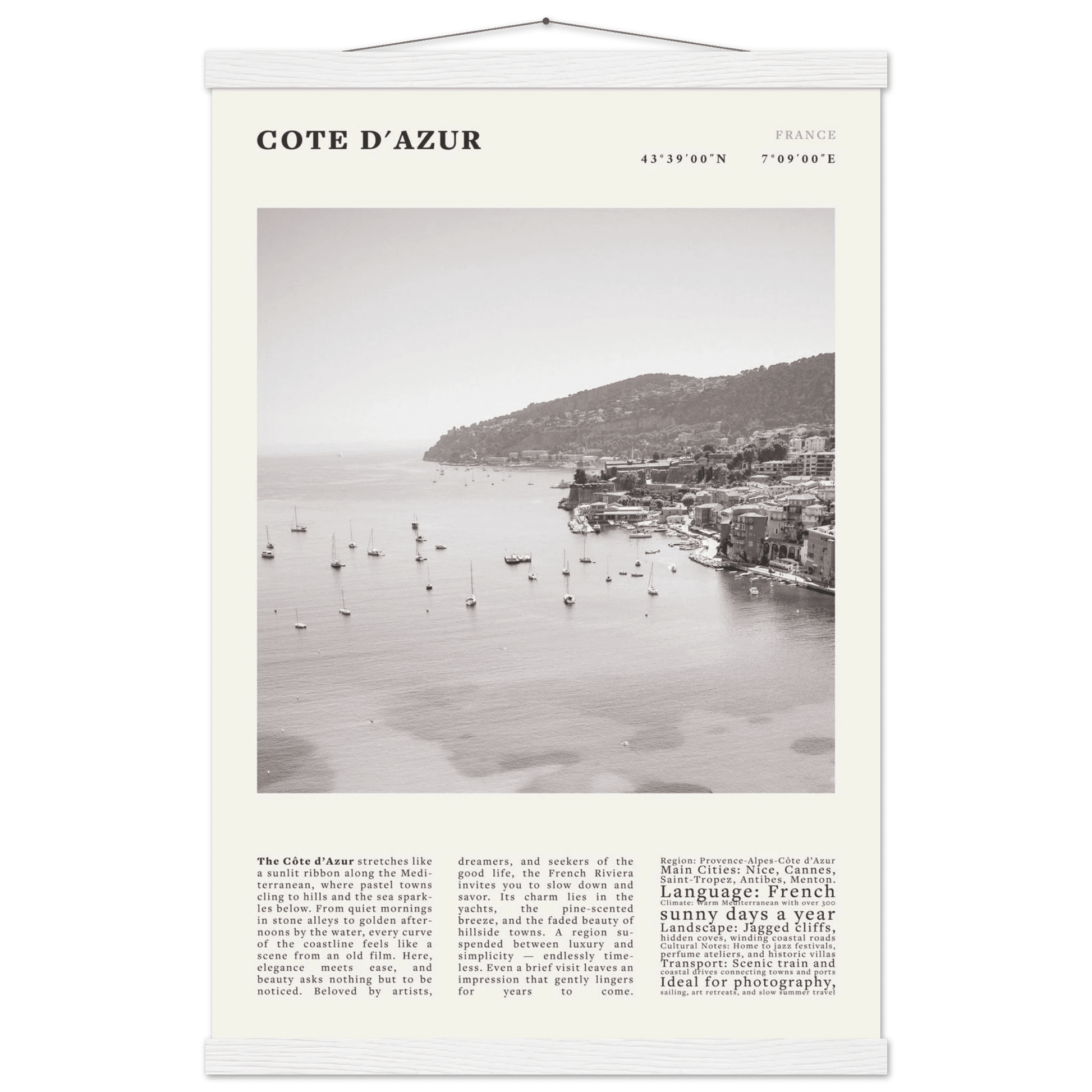 Côte d'Azur Poster Black and White – Vintage French Riviera Coast Print (Digital & Printed Options) - Evergreen Posters