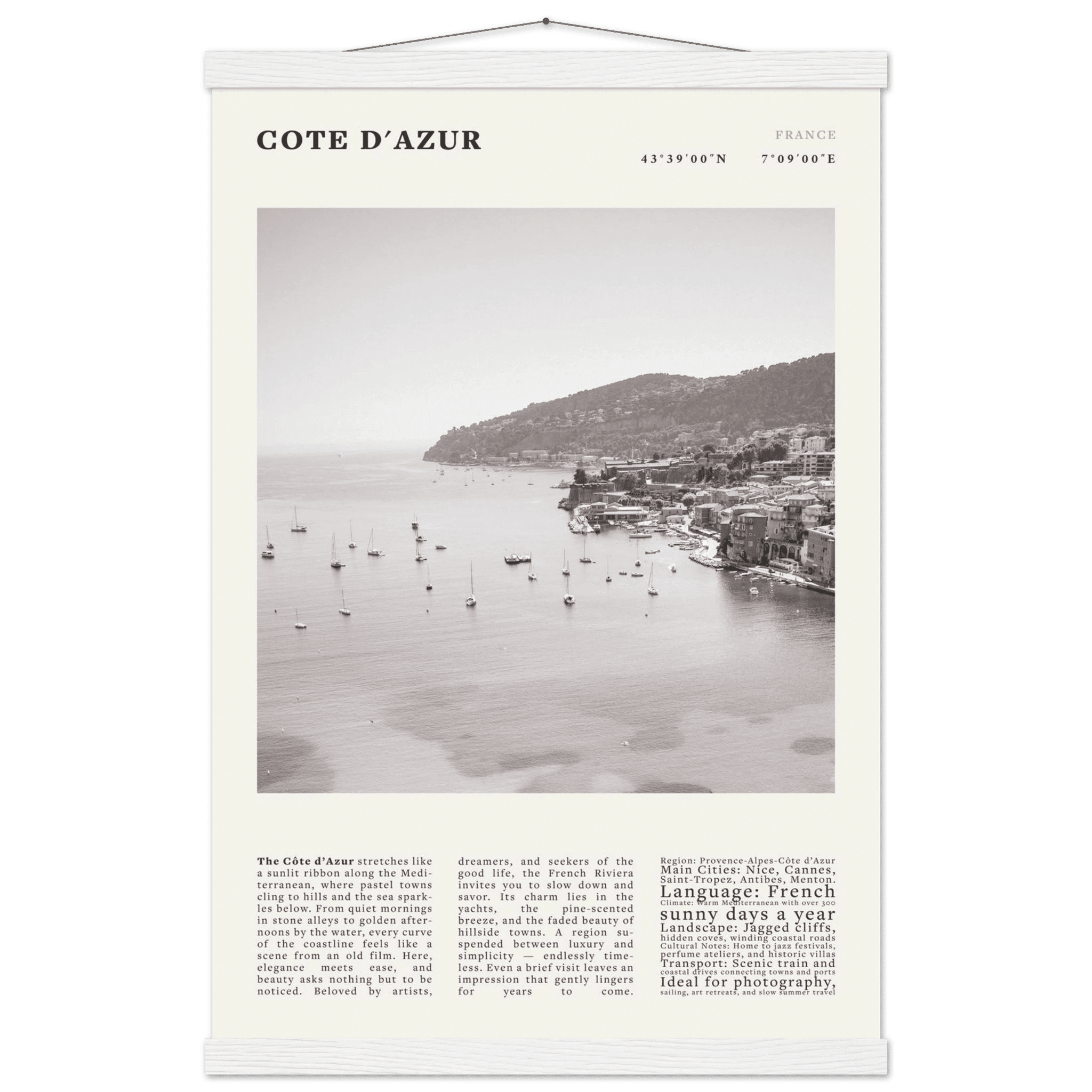 Côte d'Azur Poster Black and White – Vintage French Riviera Coast Print (Digital & Printed Options) - Evergreen Posters