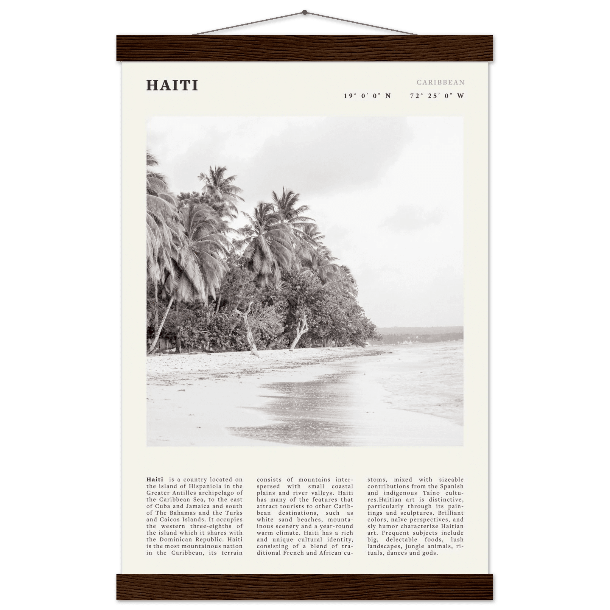 Haiti Poster | Black & White Caribbean Beach Wall Art | Tropical Travel Print - Evergreen Posters
