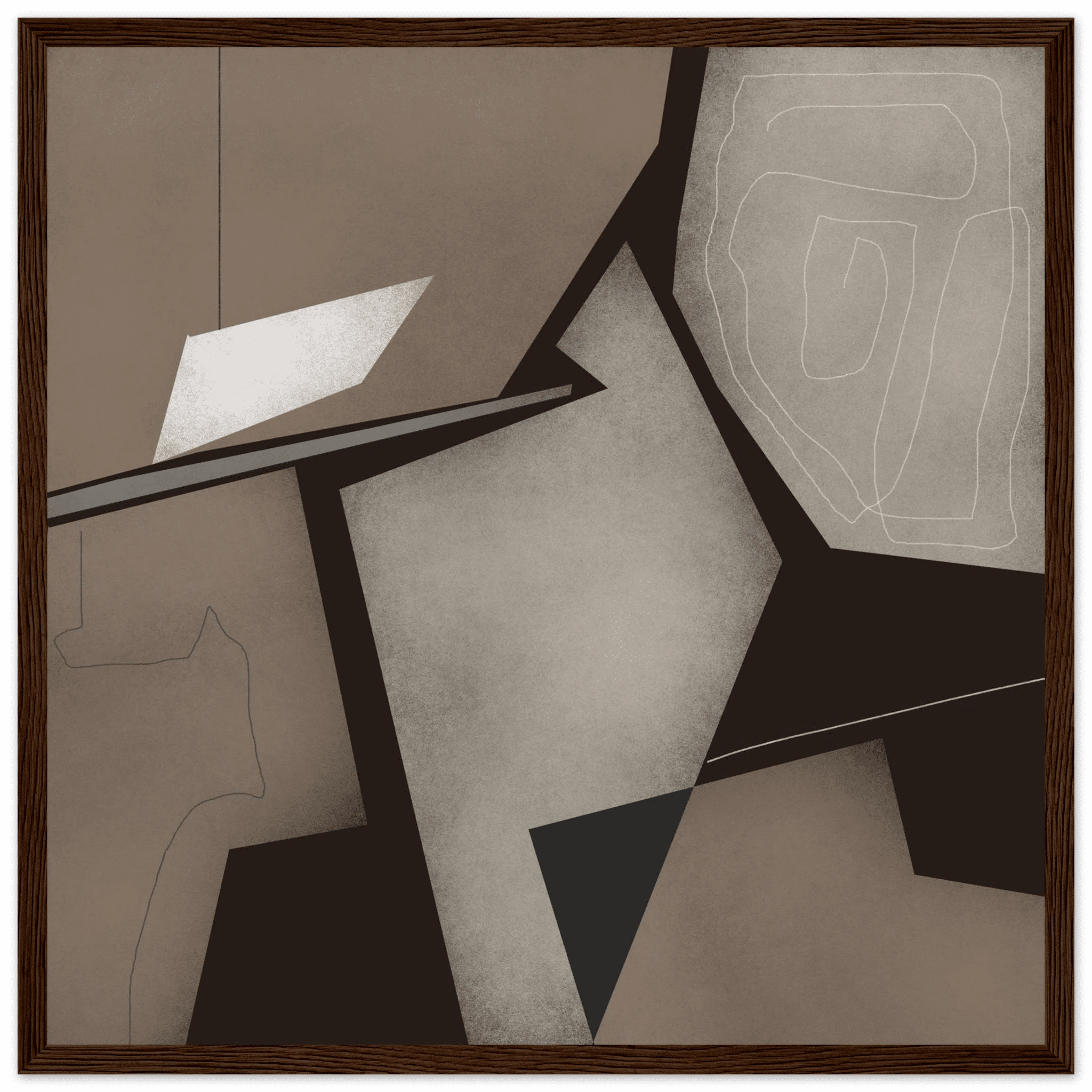 Taupe & Black Geometric Abstract Poster | Modern Square Wall Art | Neutral Decor Print - Evergreen Posters
