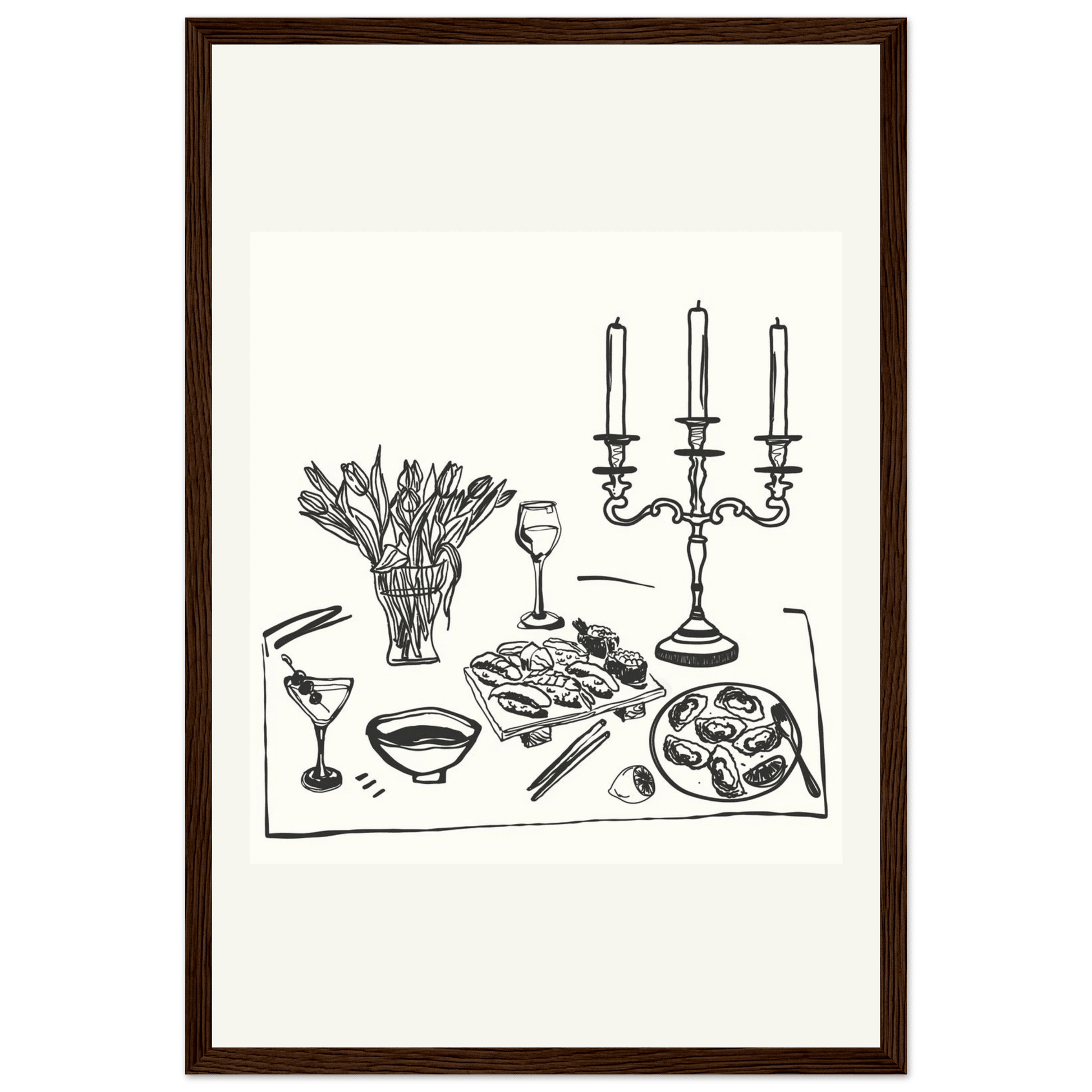 Fine Dining Table Print | Black Line Art Kitchen Wall Art | Elegant Dining Room Poster - Evergreen Posters