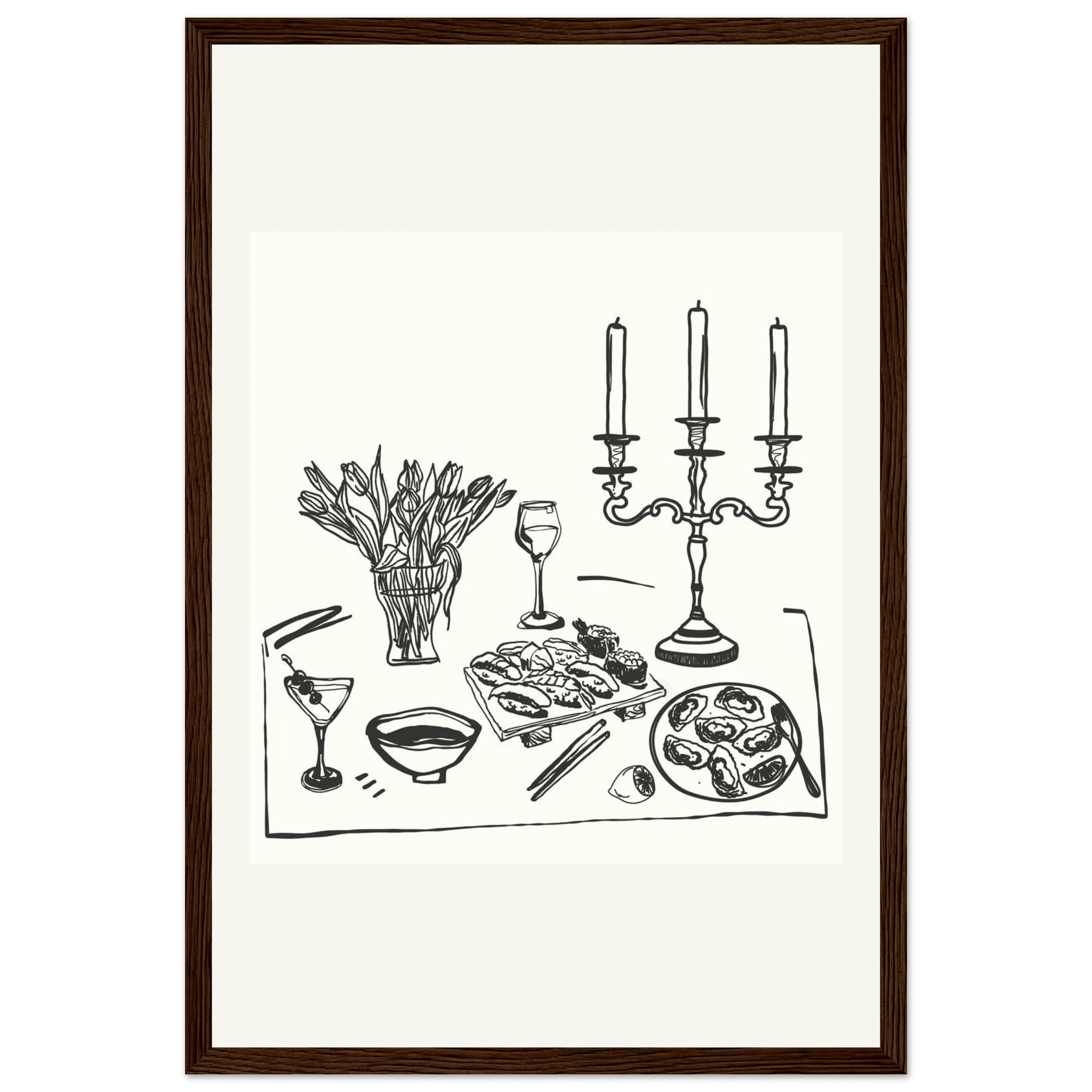 Fine Dining Table Print | Black Line Art Kitchen Wall Art | Elegant Dining Room Poster - Evergreen Posters