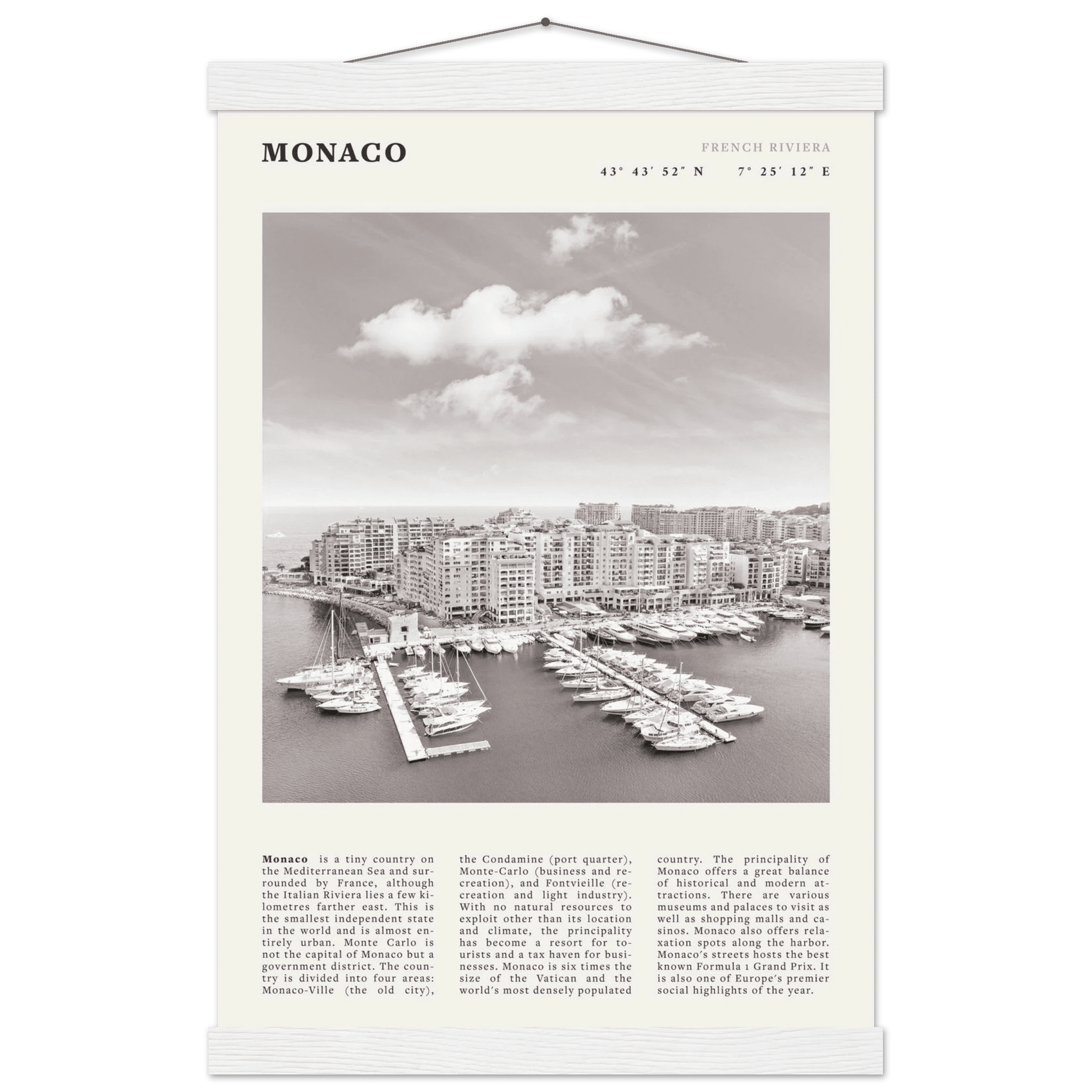 Monaco Poster Black and White – Vintage Monte Carlo Harbor Print (Digital & Printed Options) - Evergreen Posters