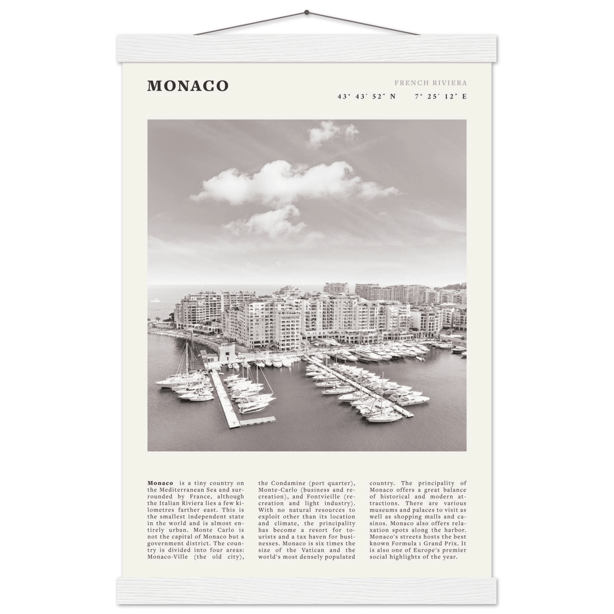 Monaco Poster Black and White – Vintage Monte Carlo Harbor Print (Digital & Printed Options) - Evergreen Posters