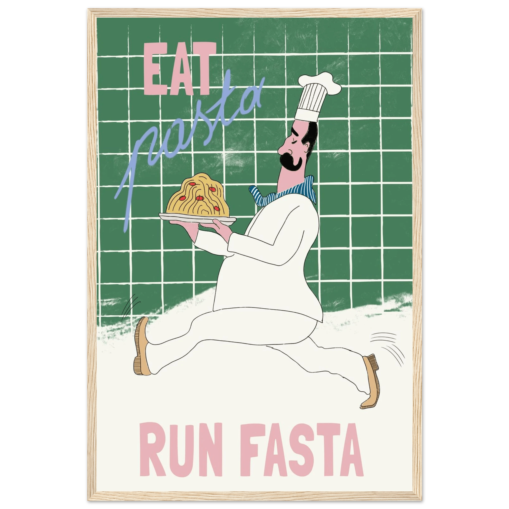 Eat Pasta Run Fasta Poster – Playful Kitchen Wall Art Print (Green Edition) - Evergreen Posters