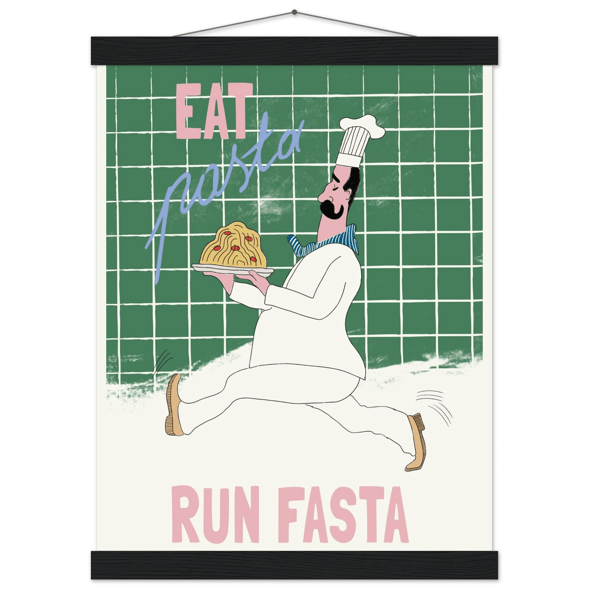 Eat Pasta Run Fasta Poster – Playful Kitchen Wall Art Print (Green Edition) - Evergreen Posters