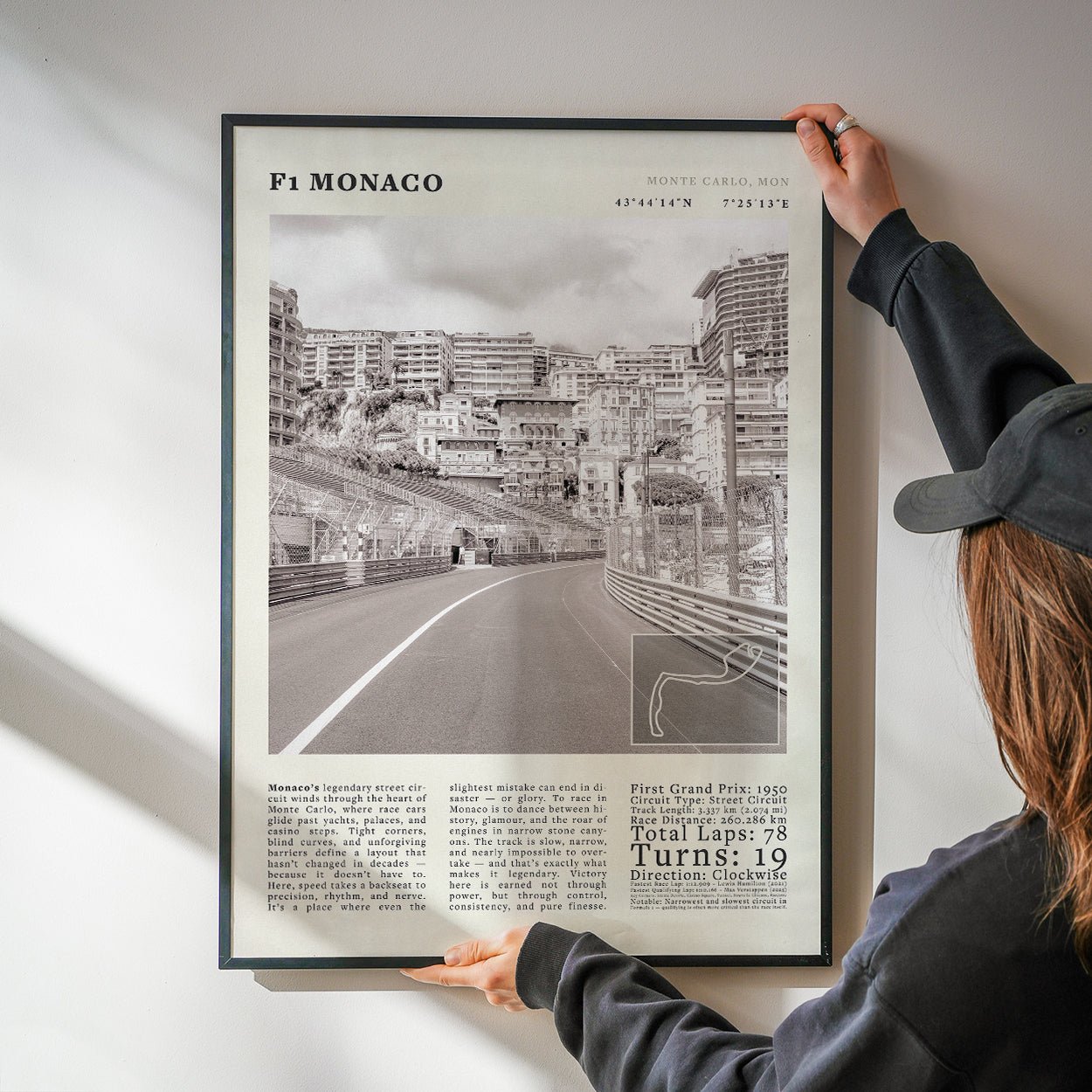 F1 Monaco Poster Black and White – Vintage Monte Carlo Street Circuit Print (Digital & Printed Options) - Evergreen Posters