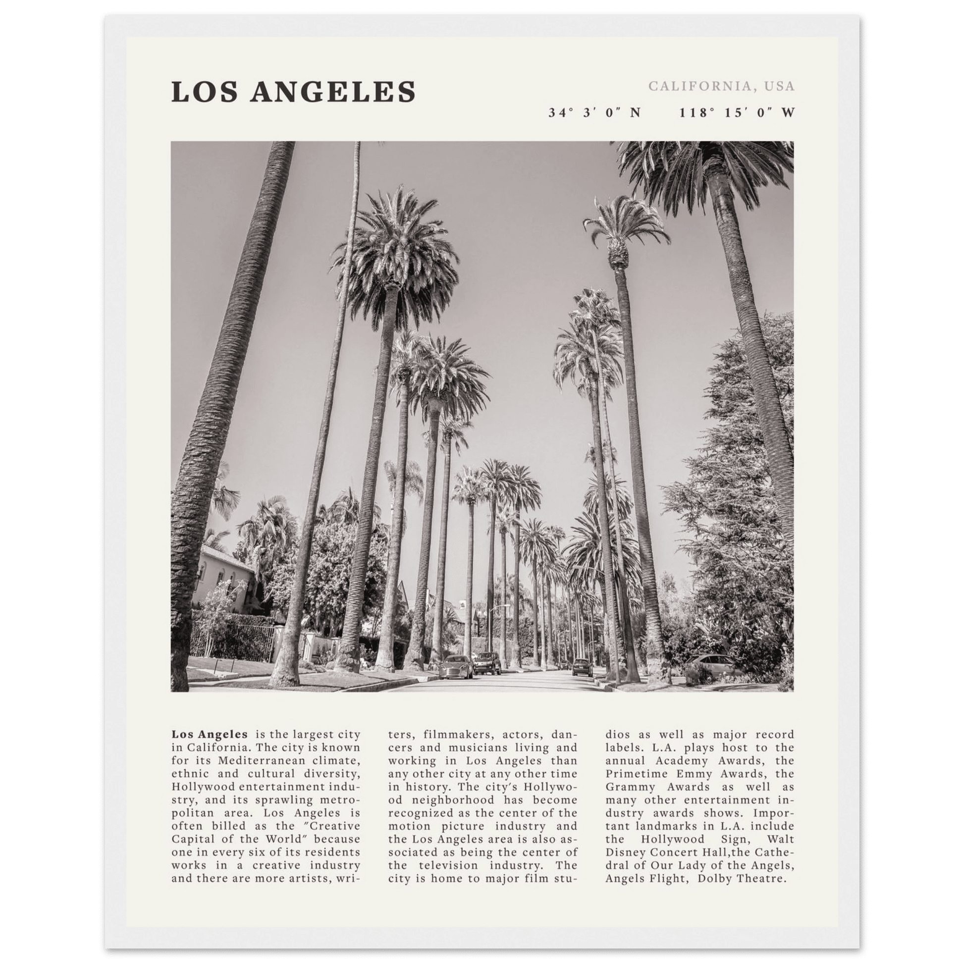 Los Angeles Poster | Black & White Palm Trees Wall Art | California Travel Print - Evergreen Posters
