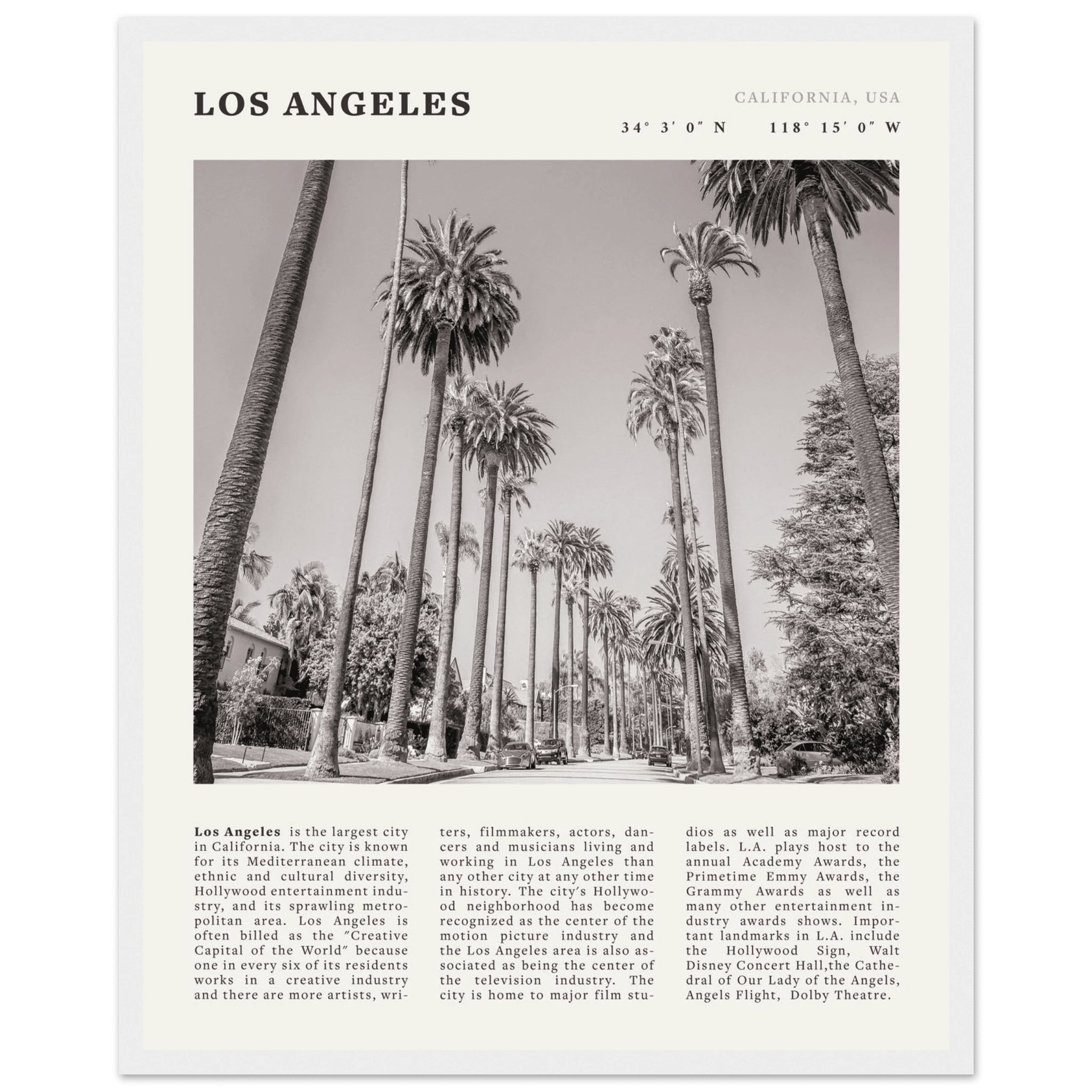 Los Angeles Poster | Black & White Palm Trees Wall Art | California Travel Print - Evergreen Posters