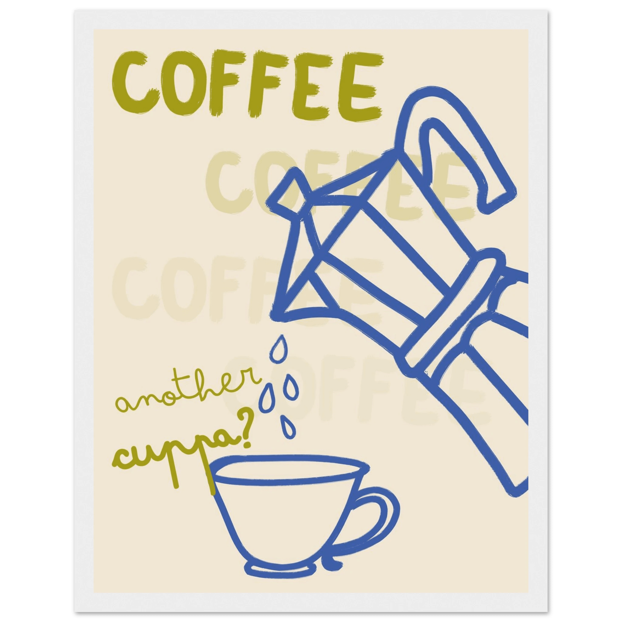 Coffee Print | Another Cuppa Moka Pot Wall Art | Kitchen Coffee Poster - Evergreen Posters