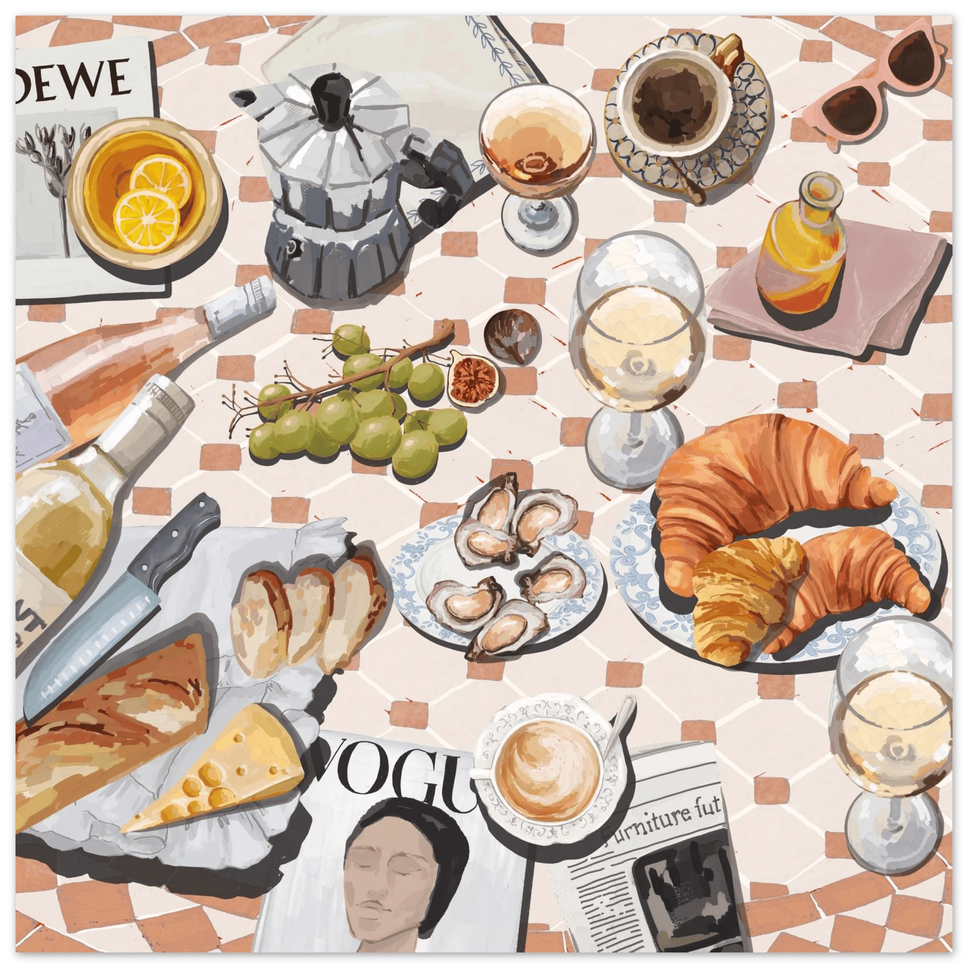 French Brunch Poster | Kitchen Decor Food Wall Art | Croissant & Coffee Square Print - Evergreen Posters - 8