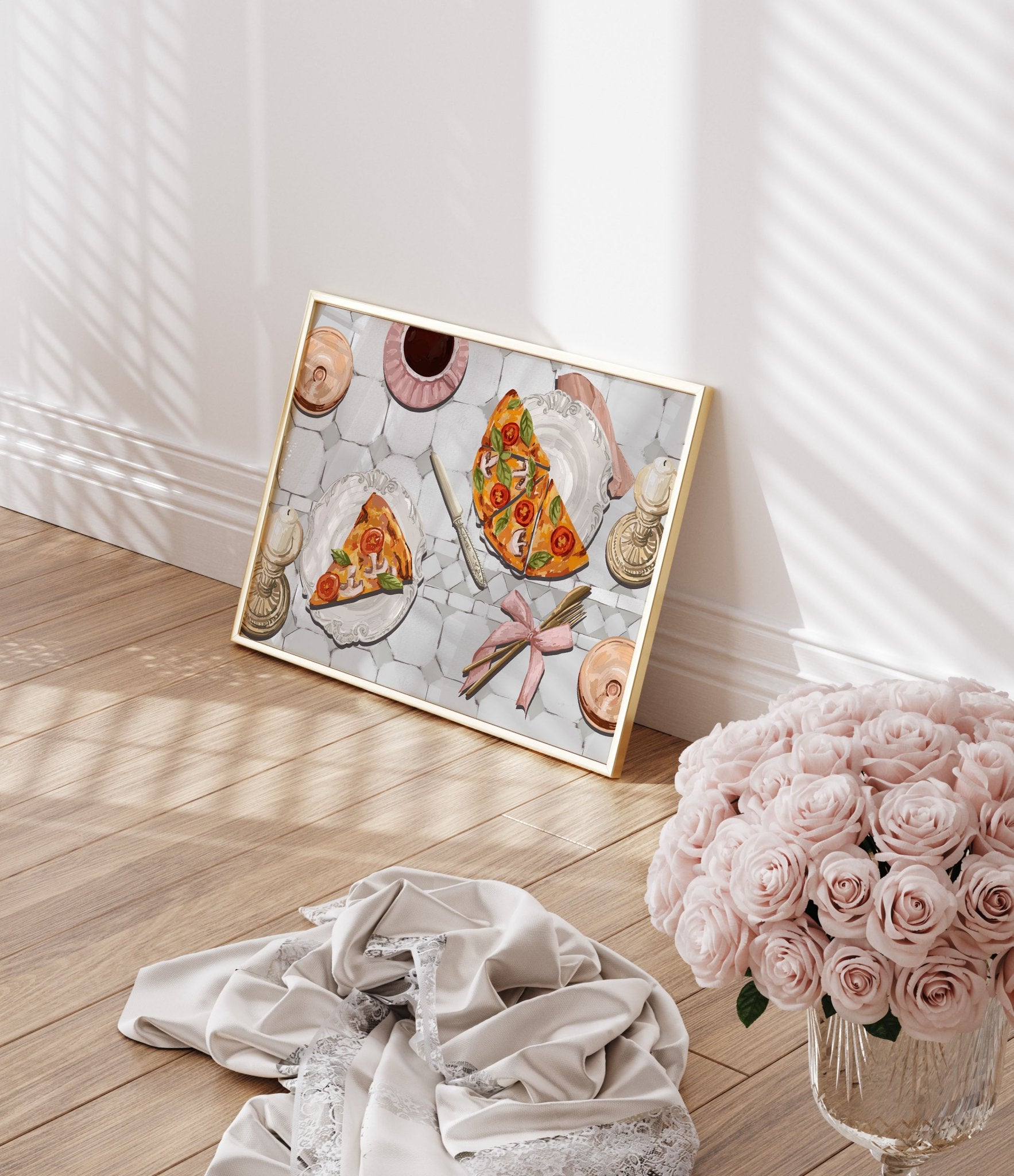 Pizza & Tea Kitchen Poster | Horizontal Food Wall Art | Italian Dining Room Print - Evergreen Posters