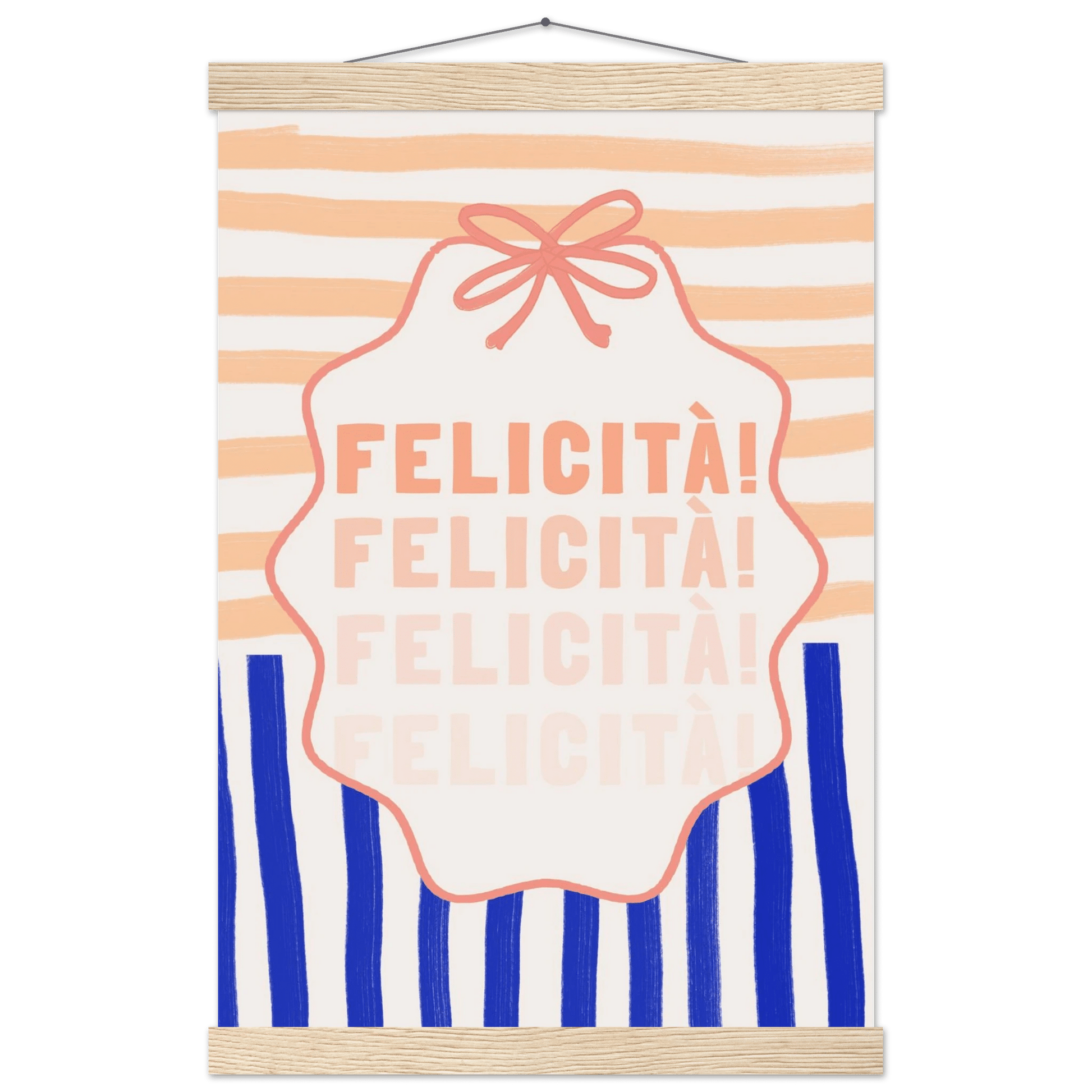 Felicità Italian Happiness Quote Print | Coquette Stripe Wall Art - Evergreen Posters