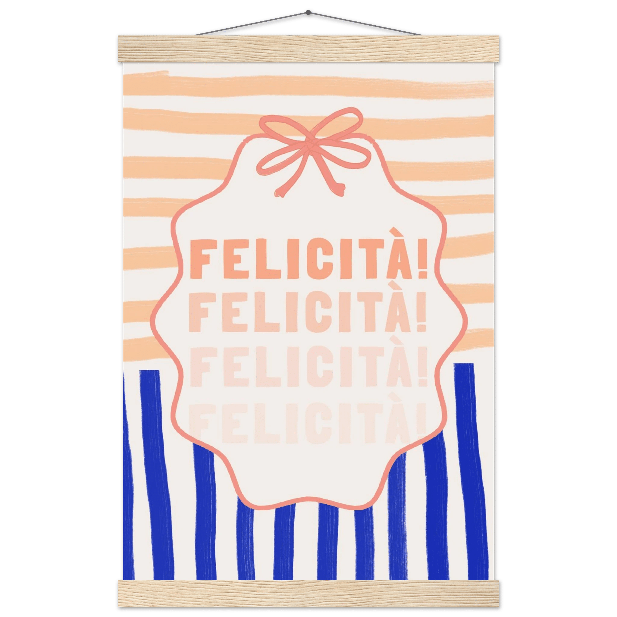 Felicità Italian Happiness Quote Print | Coquette Stripe Wall Art - Evergreen Posters