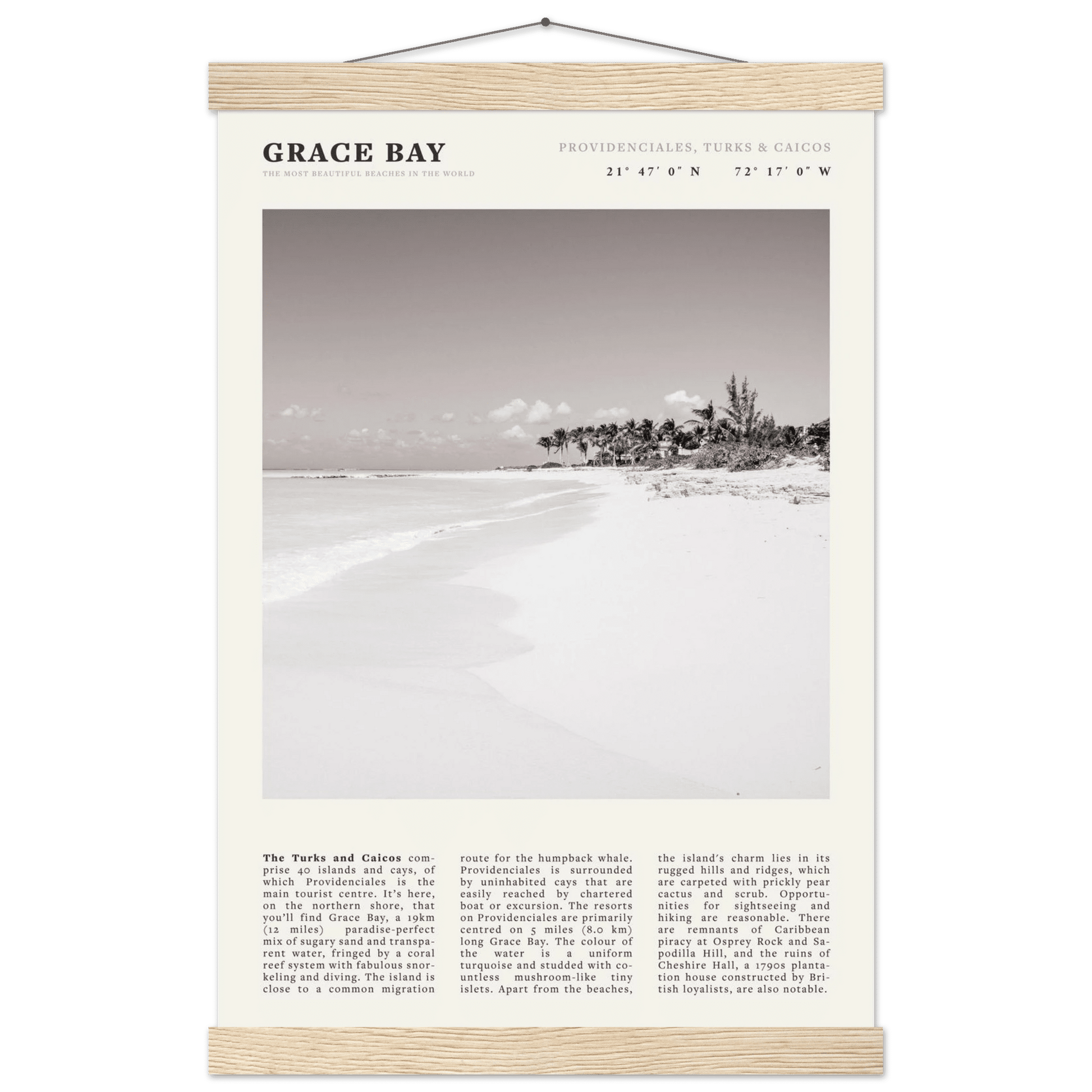 Grace Bay Poster | Black & White Turks & Caicos Wall Art | Caribbean Beach Print - Evergreen Posters