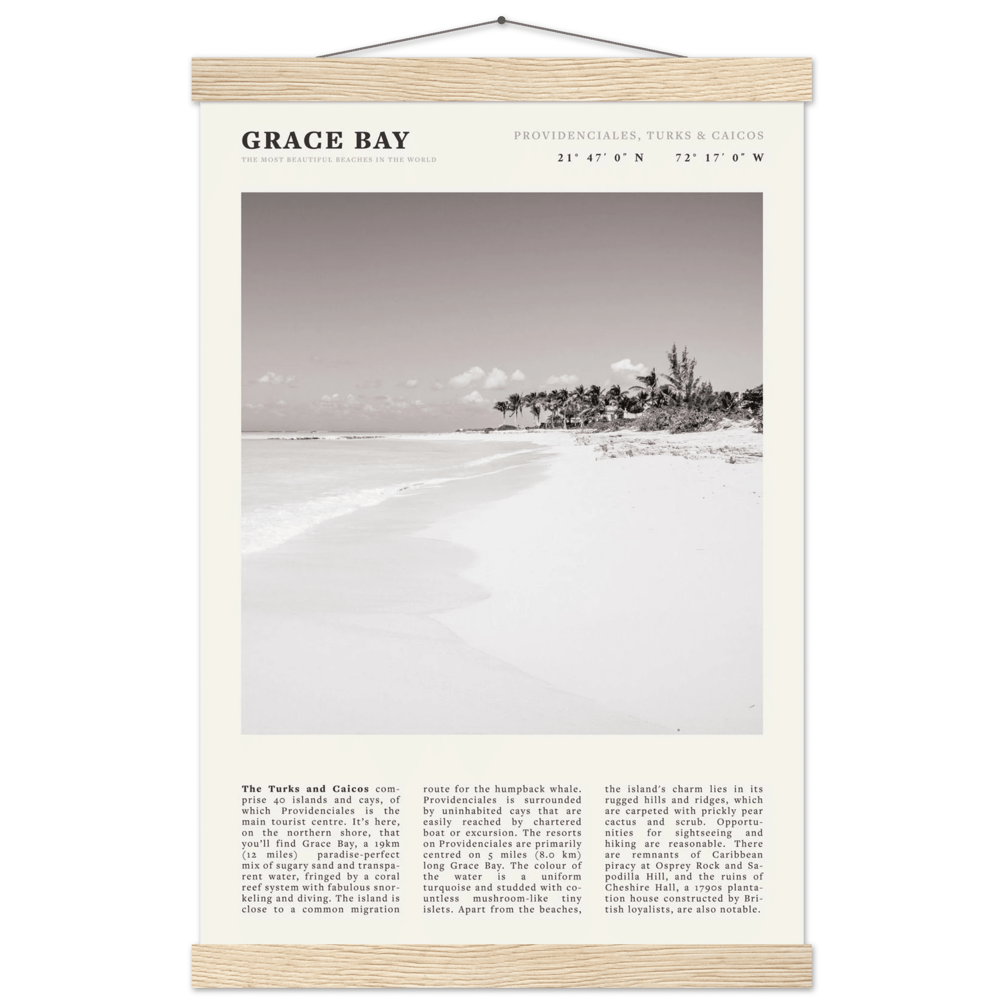Grace Bay Poster | Black & White Turks & Caicos Wall Art | Caribbean Beach Print - Evergreen Posters