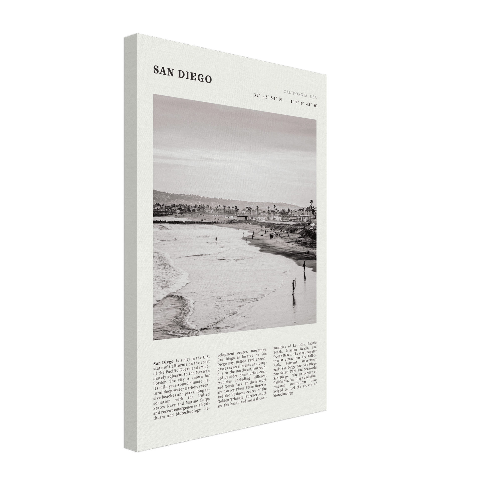 San Diego Poster | Black & White California Beach Wall Art | Coastal Travel Print Decor - Evergreen Posters