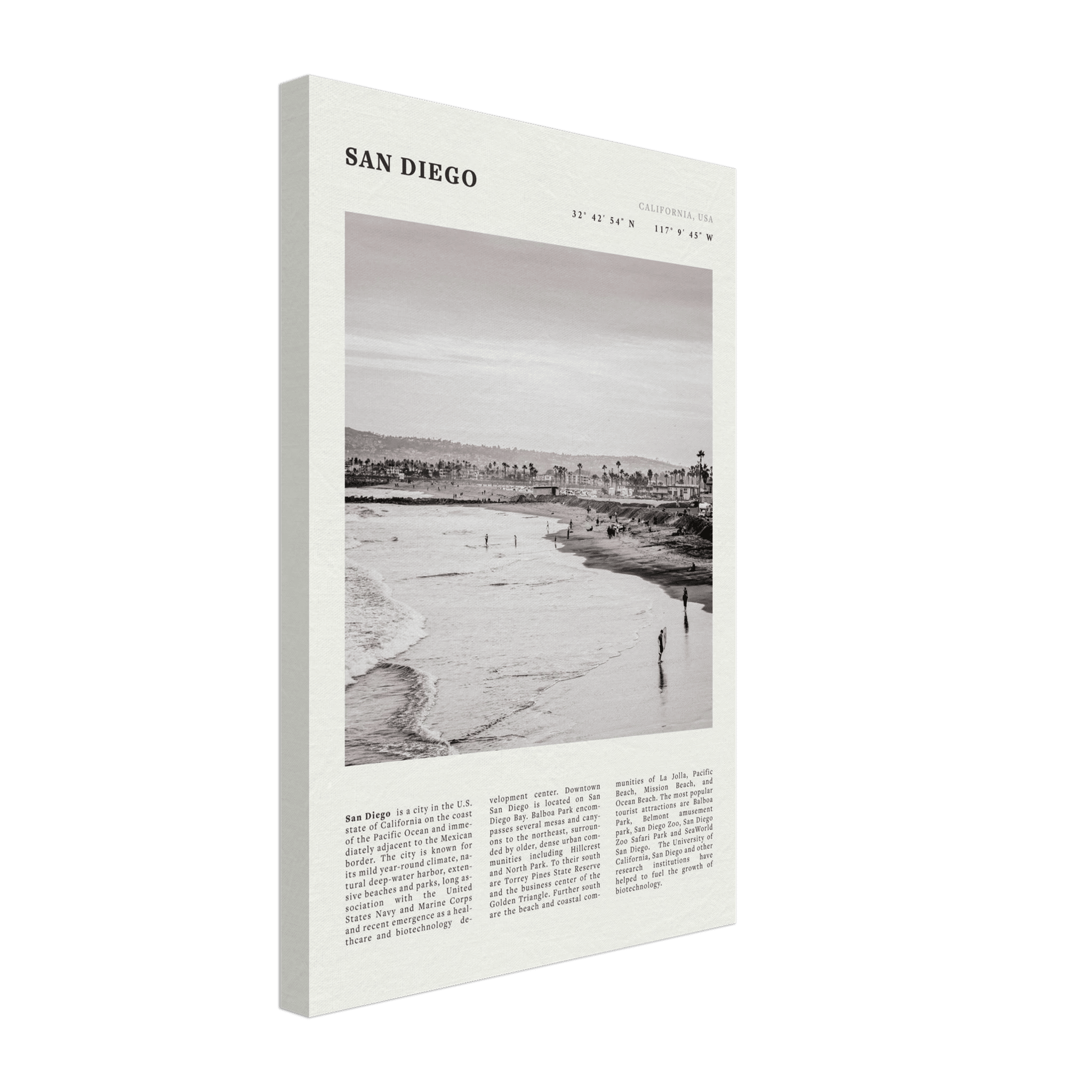 San Diego Poster | Black & White California Beach Wall Art | Coastal Travel Print Decor - Evergreen Posters